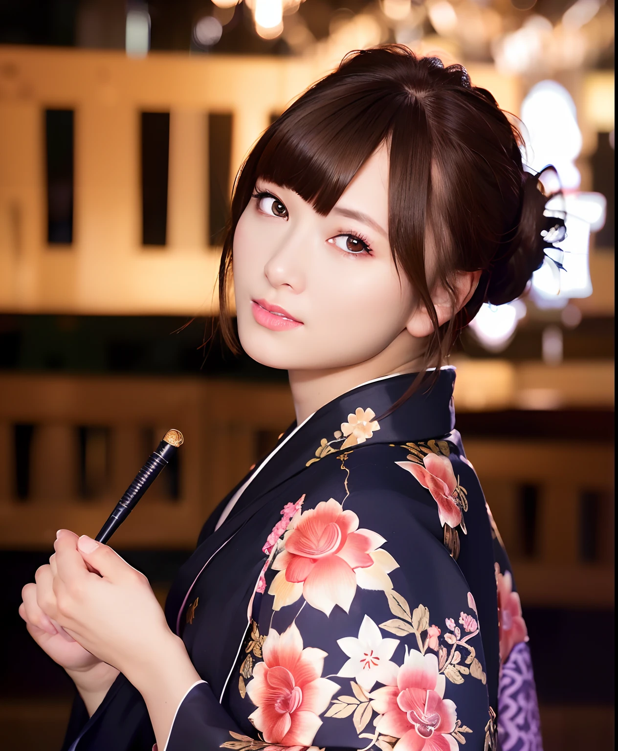 best quality, photorealistic, 8k, high res, 1girl, woman, (skindentation), (professional lighting), (kimono:1.74), gorgeous, (1girl eyes looking at viewer:1.54), ((looking at viewer:1.6)), (looking at the camera), photorealistic, (bokeh), (dynamic pose:1.2), masterpiece, intricate, realistic, sharp focus, award-winning photograph,smile