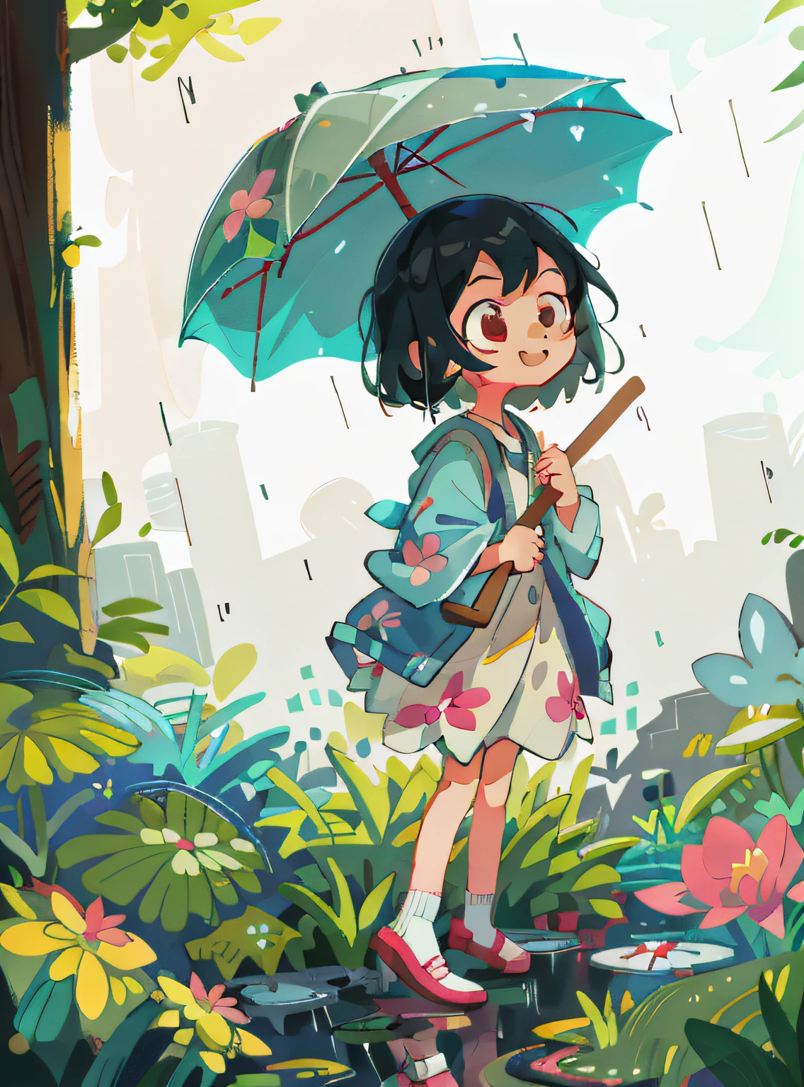 masterpiece, best quality, 1girl,looking up umbrella, hair,short hair,floral dress, denim jacket,outdoar,rainmasterpiece, best quality, 1girl,looking up, Happy expression, left hand catching a drop of rain umbrella, hair,short hair,floral dress, denim jacket,outdoar,rainittle cute girl holding an umbrella playing in the rain. playing in the rain, adorable digital painting, raining!, cute digital art, atey ghailan 8 k, raining!!, childrens art in artstation, cute detailed digital art, by Atey Ghailan, raining!!!, by Yang J, dancing in the rain, cute artwork, rain!!!!little cute girl holding an umbrella playing in the rain. playing in the rain, adorable digital painting, raining!, cute digital art, atey ghailan 8 k, raining!!, childrens art in artstation, cute detailed digital art, by Atey Ghailan, raining!!!, by Yang J, dancing in the rain, cute artwork, rain!!!!