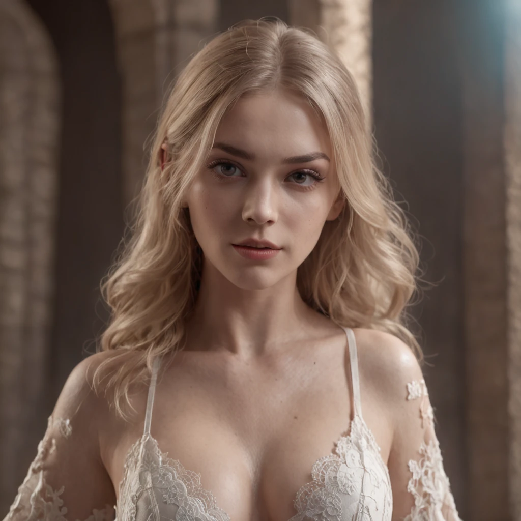 (professional 3d render:1.3) af (Realistic:1.3) most beautiful artwork photo in the world, full-body full-length photo of blonde gorgeous 24yo beauty in (detailed skimpy white silk lace nightwear top and panties), full cinematic makeup, eyeliner, mascara, (((scared of the monster behind her))), ((Fantastic location, Majestic cluttered environment)), full body 8k unity render, waiting, skin pore, very dark lighting, heavy shading, Detailed, Detailed body, (vibrant, photograph realistic, Realistic, Dramatic, Dark, Sharp focus, 8K), (Intricate:1.4), decadent, (Highly detailed:1.4), Digital painting, rendering by octane, art stations, concept-art, smooth, Sharp focus, illustration, Art germ, (loish:0.23), greg rutkowski and alphonse mucha gracias, (Global illumination, Studio light, volumettic light), ((highly detailed dark and ancient palace interior background:1.3)), CGSesociety, artstation