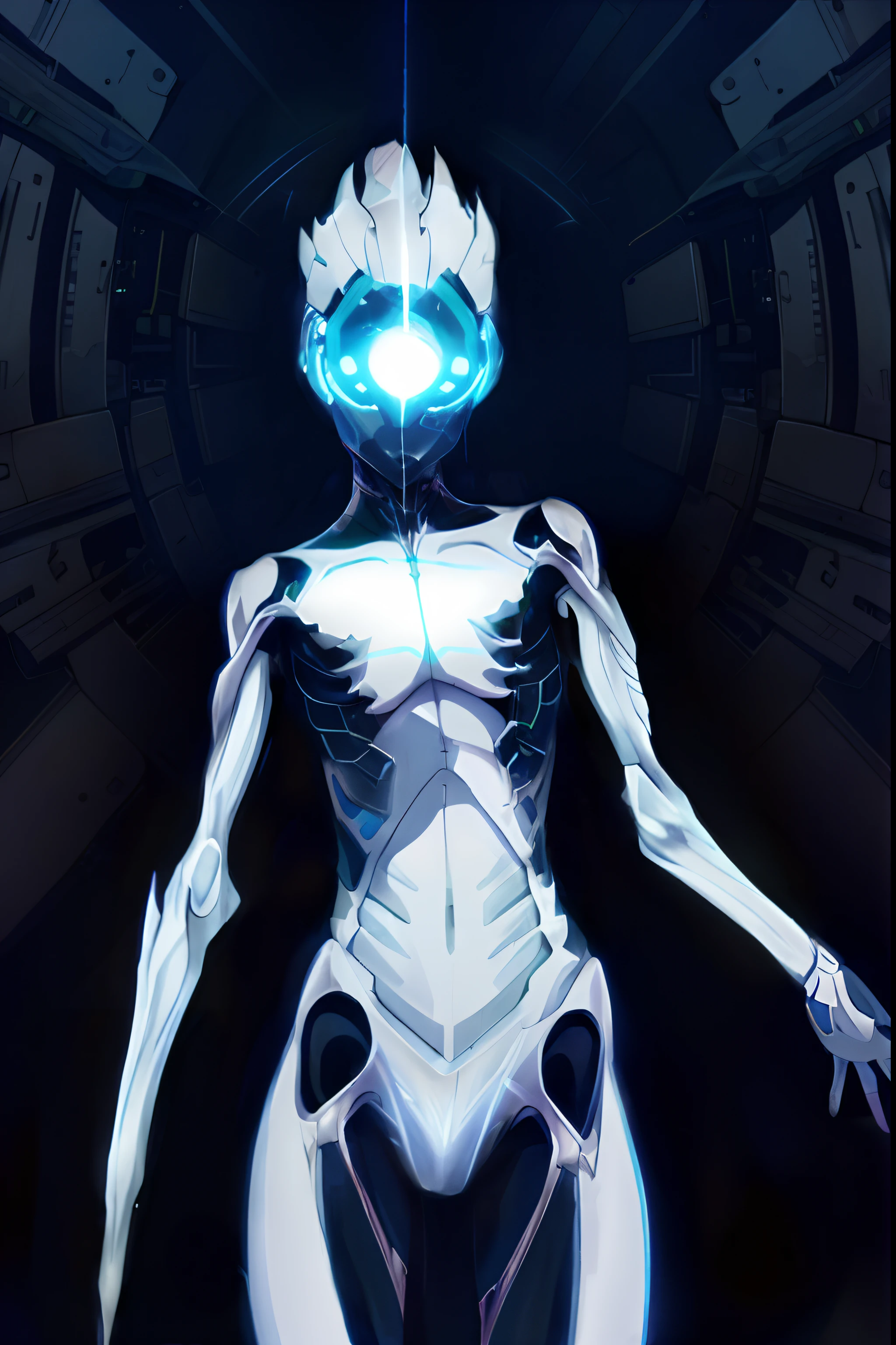 Anime- ,eyes glowing, sci fi anime, modern sci-fi anime, sci fi anime, 《Fantasma na Concha》styled, zone of enders, 《Fantasma na Concha》art-style, styled like ghost in the shell, cybernetic body, glass cyborg, anime robots, 《System shock 2》Xiao Dan