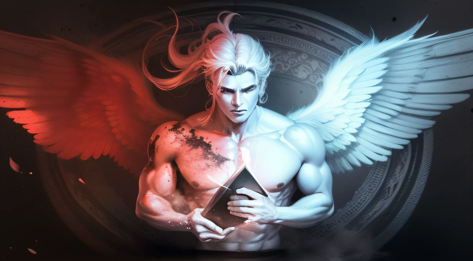 An angel and a demonic pencil drawing, preto e cinza