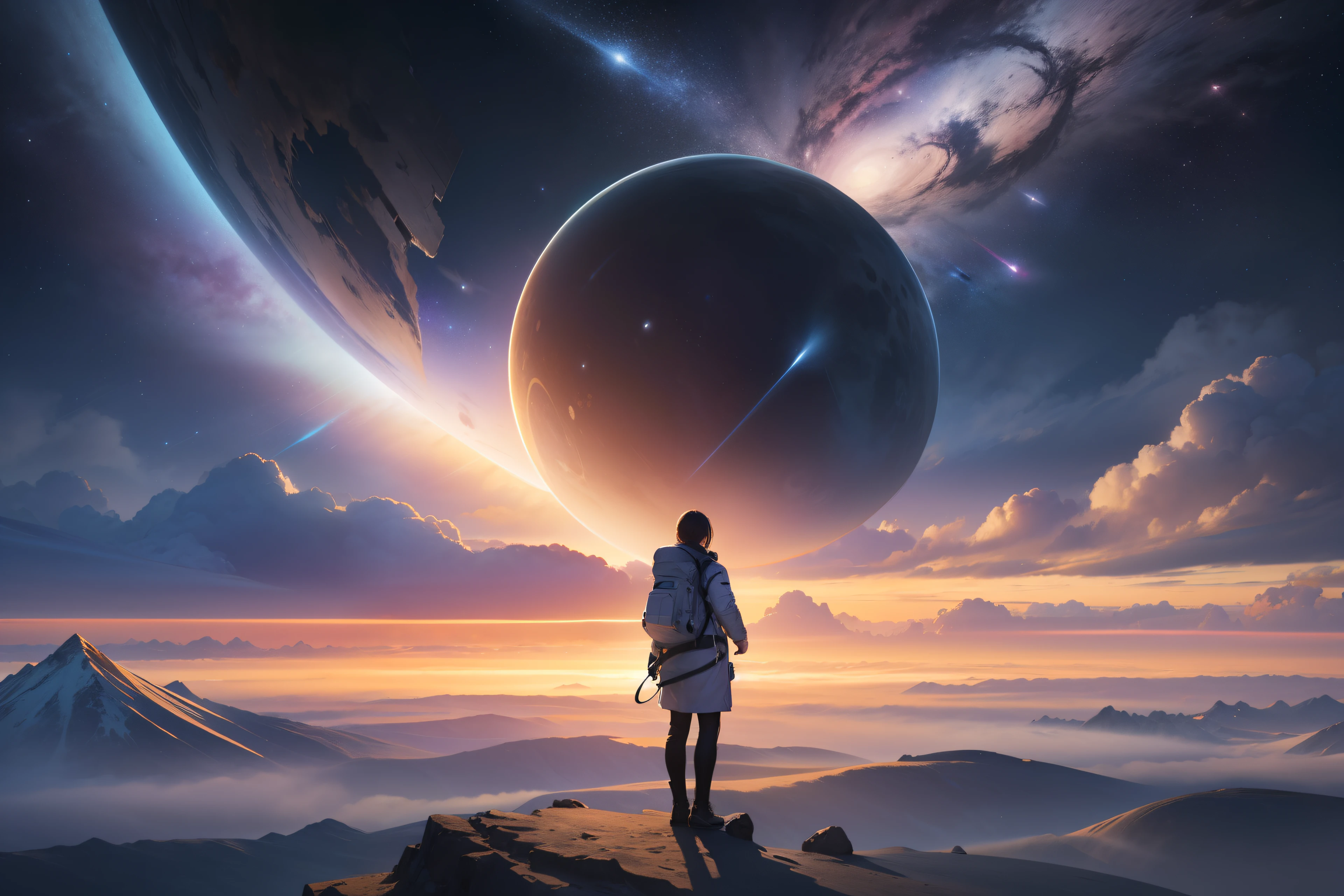 Incredible 3d illustration of space, you can feel the vastness of space and time, field of depth, movement, rule of thirds, mystical setting, ultra - detailed, masterpiece, 32k, vibrant colors, contrasting color, UHD, photography, ulta image photo, realistic