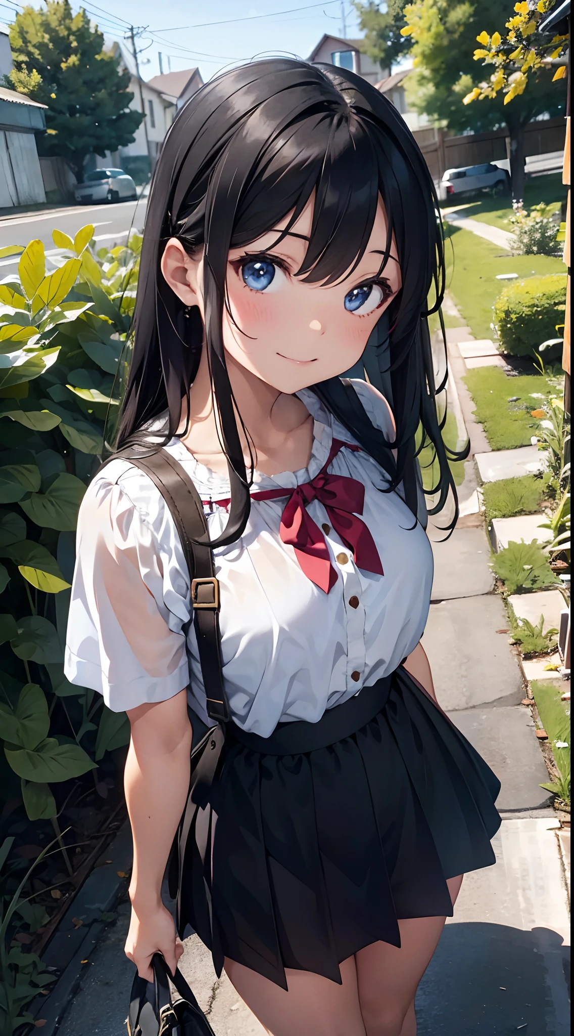 A view from above of a  beautiful girl
BRAKE
the place is dense forest and there is a spider web
BREAK
she is wearing a summer blouse with flowers and White mini skirt
BREAK
Smile features 
BREAK
black hair, blue eyes, long hair, high quality, ultra high resolution