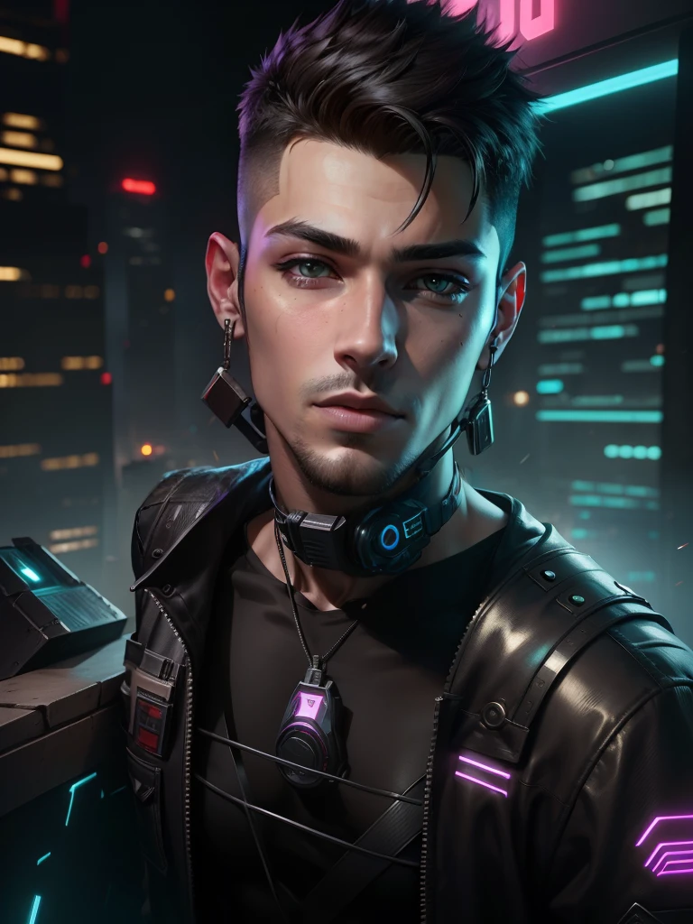 Change background cyberpunk handsome boy realistic face