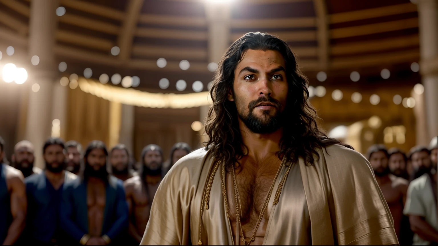 Raped man with long hair and beard in a crowd of people, filme ainda 8K, 8 k filme ainda, Filme 8K ainda, jesus wasted at a party, jesus of nazareth, biblical epic movie, ainda de um filme live action, Filme 4K ainda, Filme 4K ainda, Filme 4k ainda, jason momoa as assyrian