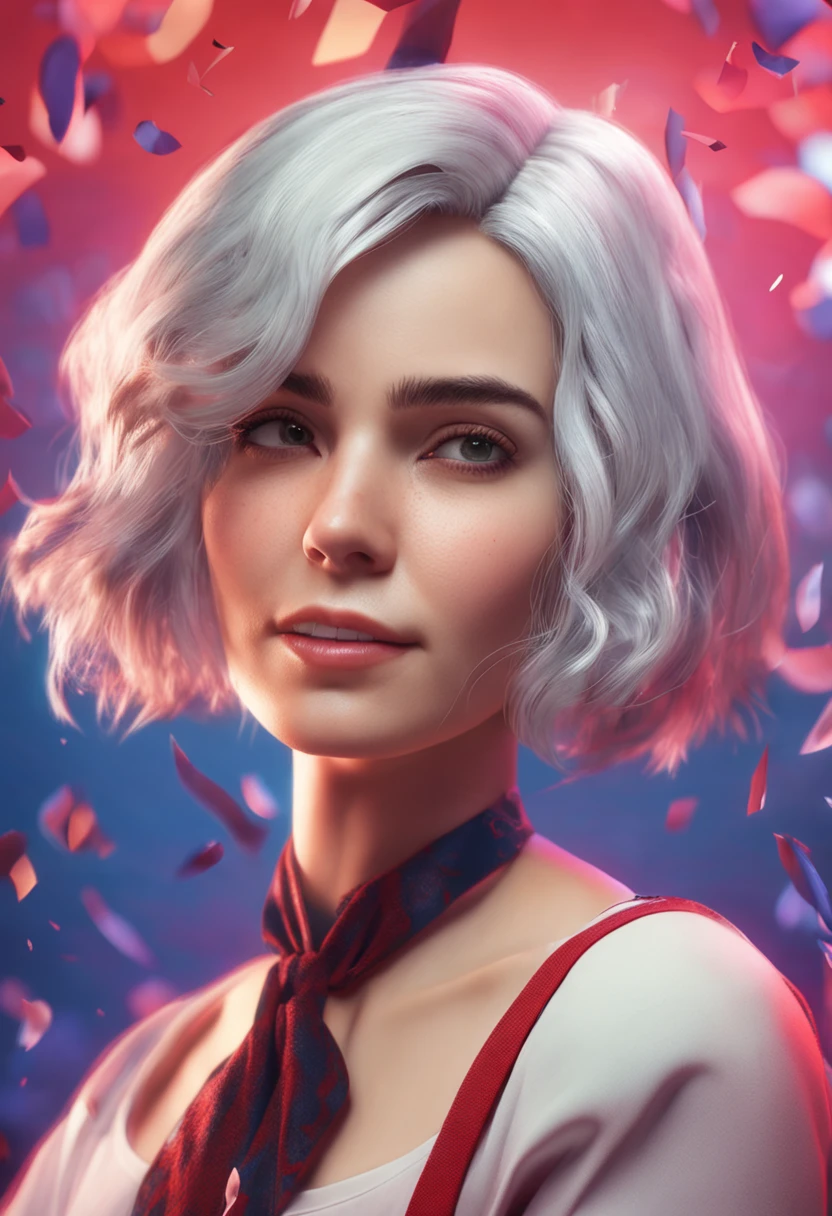 1girl, short hair, white hair, red eyes, blue dress, portrait, background haven