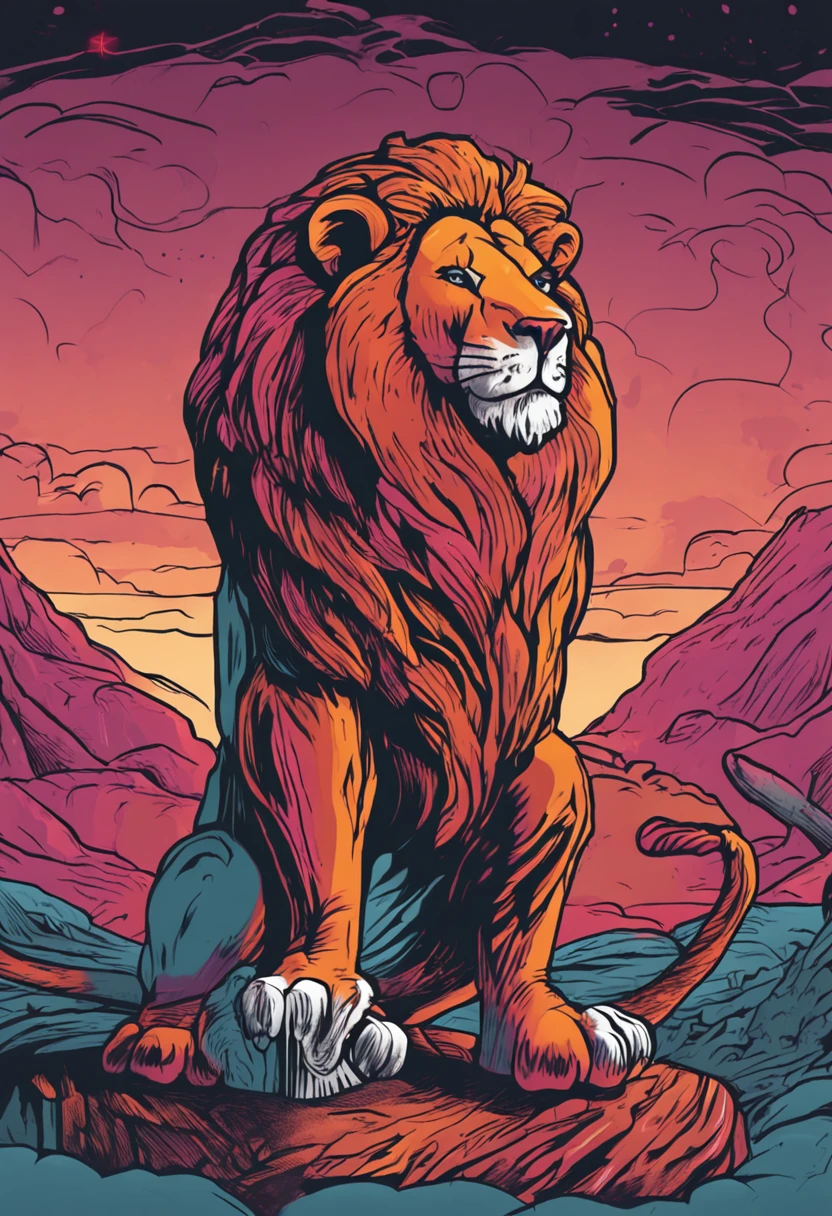 The lion, Leo, with a compassionate expression, contemplating whether to help the mouse or not. In a club. Dancing with jeans short.