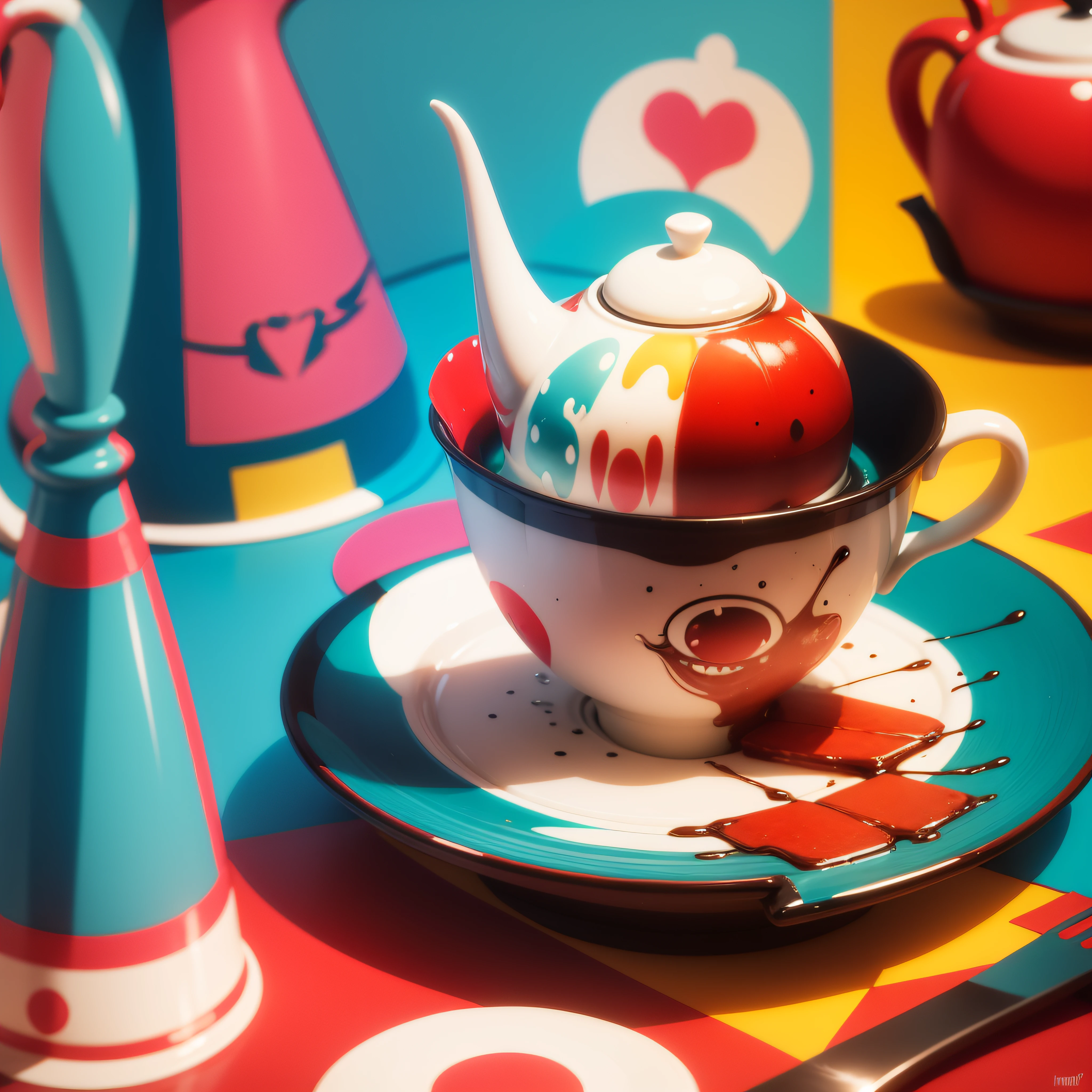Pop art Tea on table style Expressionism style crazy hatter