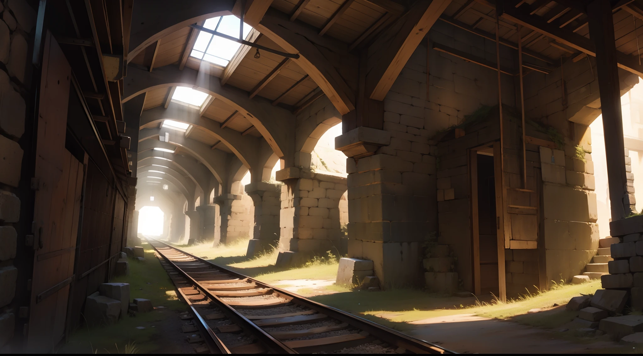 in an old mine with a railroad