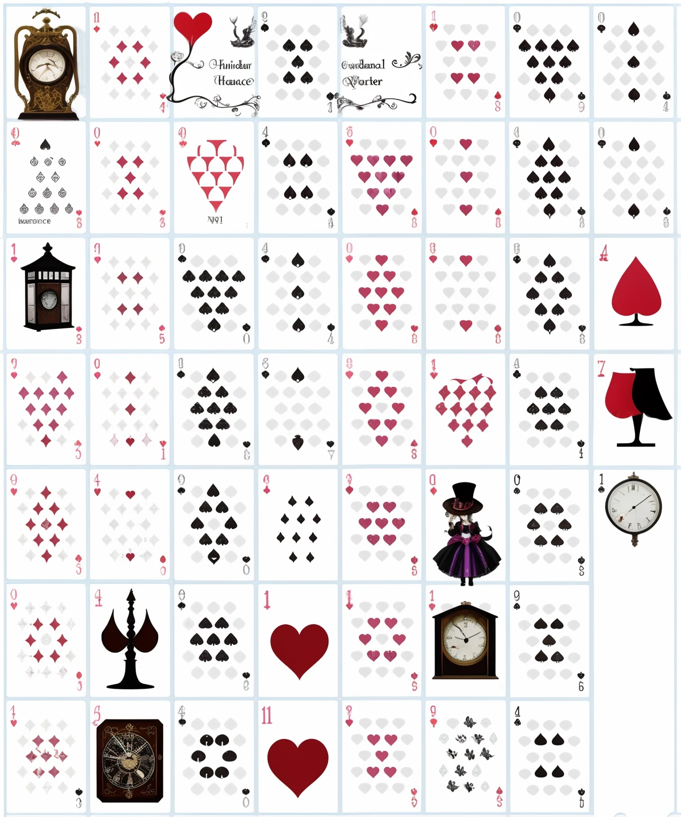 (rainha branca, coelho, absolem) in an enchanted world with magical clocks, [Alice in borderrland:1.2], [gothic cards:1.1], [dark alice:1.1], [borderlands], [mad hatter:1.2], [cheshire cat:1.2], [queen of hearts:1.1.