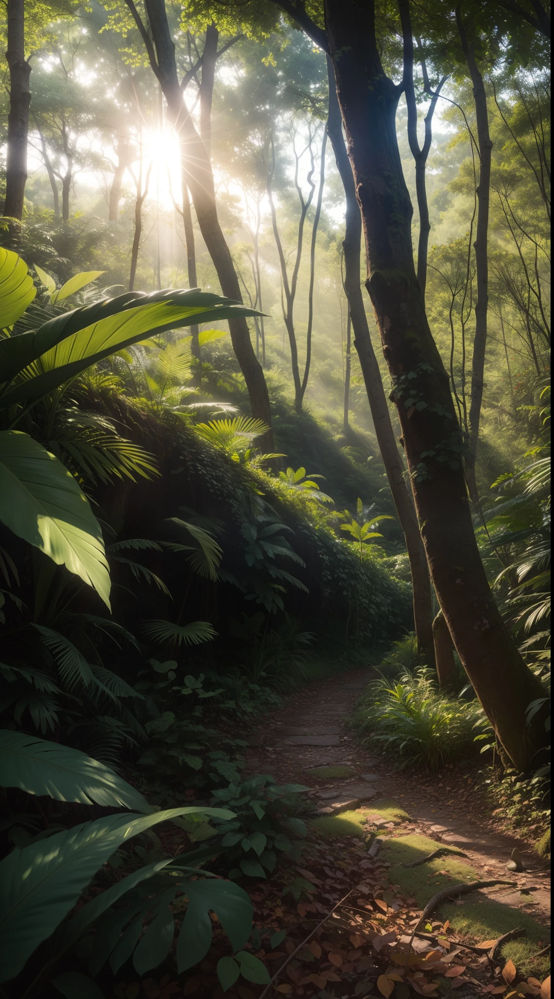 An artistic close-up photograph of wild animals in the forest, captured the moment sunlight passes through the leaves of trees, creating intricate shadow patterns. As cores quentes e douradas iluminam as pelagens e penas, revelando cada detalhe dos animais em seu habitat natural. The deep, lush green of the surrounding vegetation contrasts with the soft warmth of sunlight, criando uma cena que emana vida e harmonia.