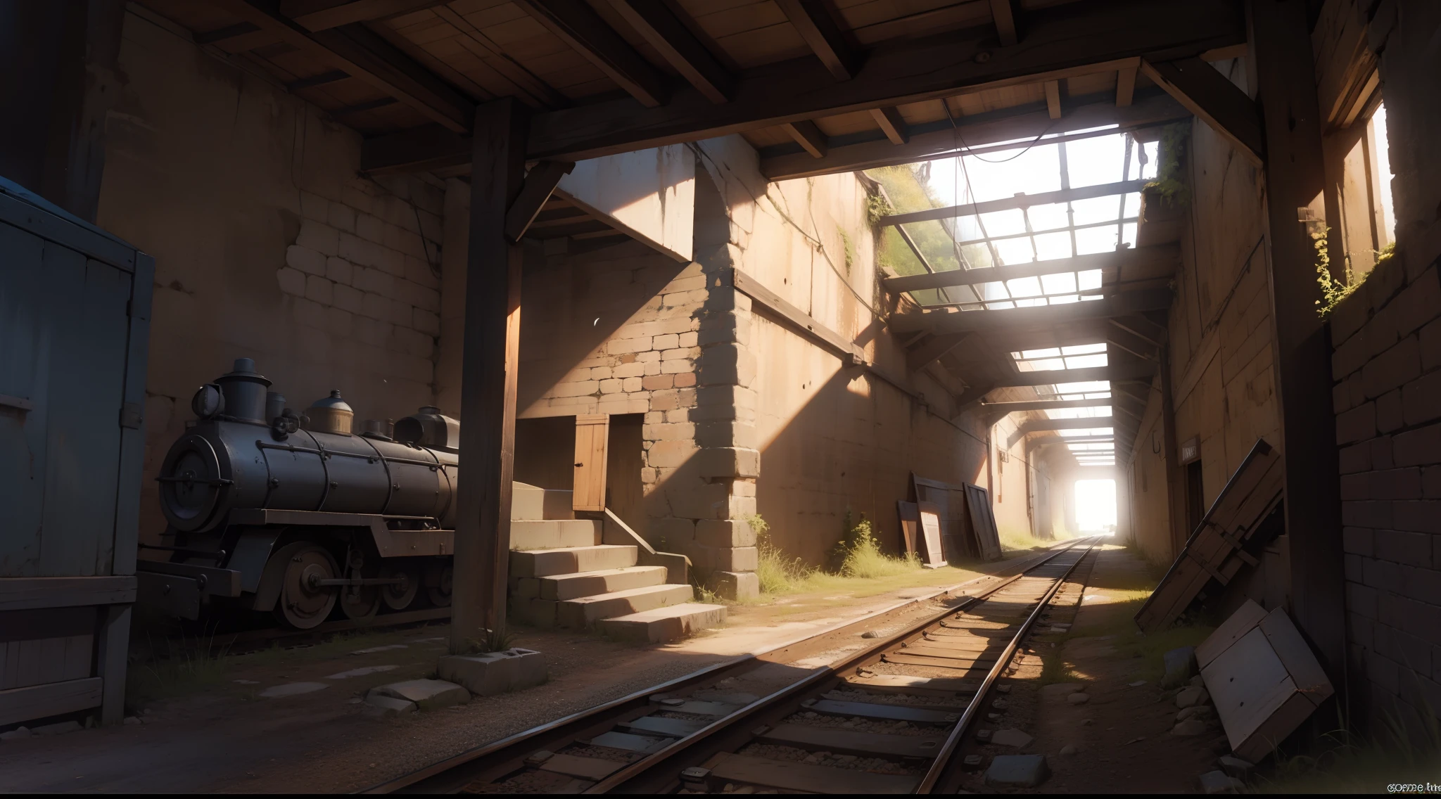 in an old mine with a railroad