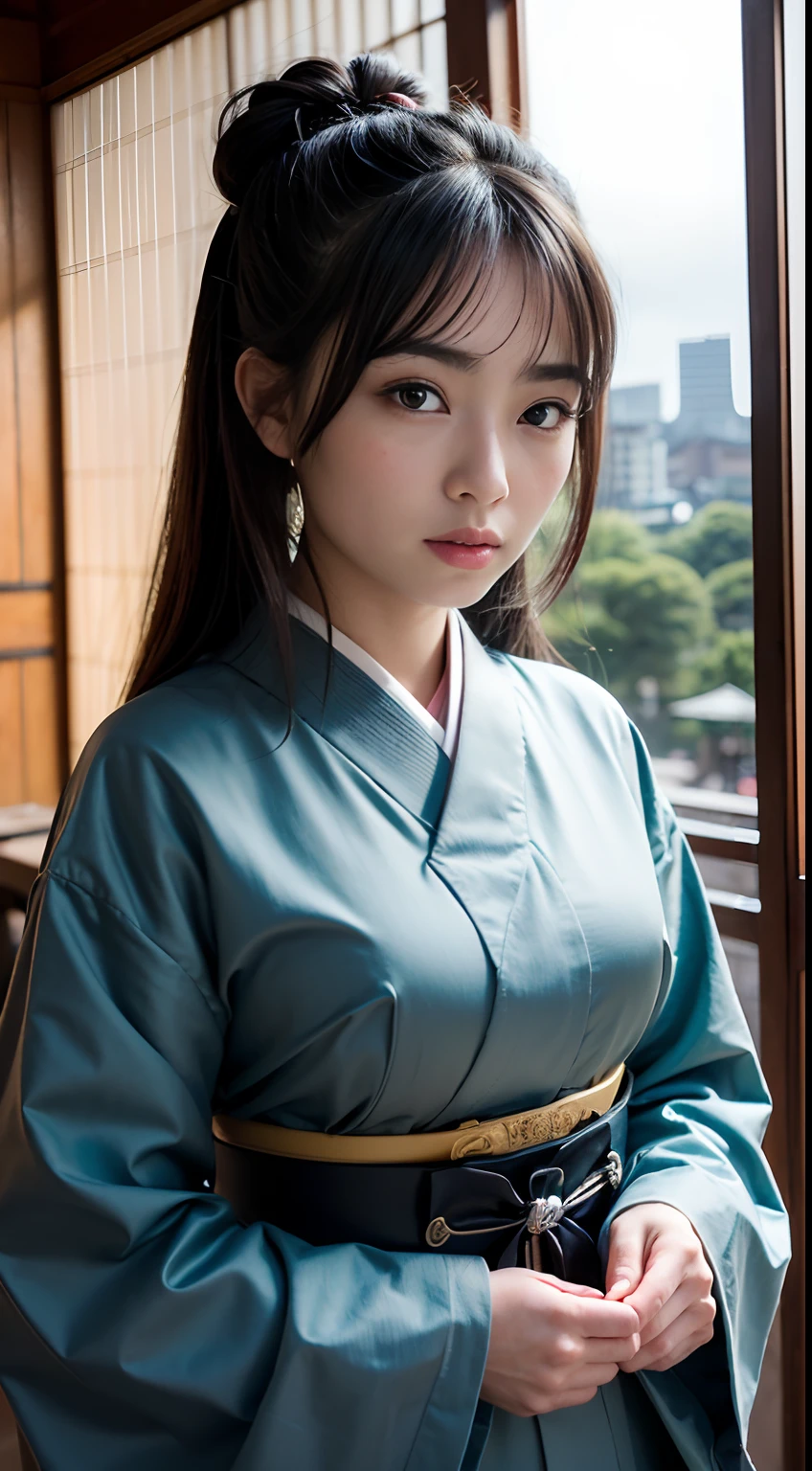 (masutepiece, Best Quality:1.4), Beautiful face, 8K, 85 mm, absurderes, (japanese kimono:1.4), The upper part of the body, cleavage of the breast、Facing the camera、 violaceaess, gardeniass, Delicate girl, Solo, knight, Looking at Viewer, Upper body, Film grain, chromatic abberation, Sharp Focus, face lights, Professional Lighting, Sophisticated, (Smile:0.4), cleavage, (Simple background, Bokeh background:1.2), Detail Face、Snow piled up、snowscape