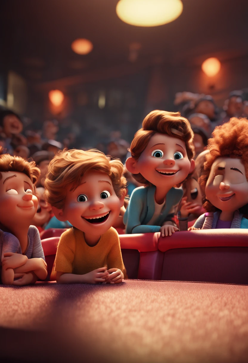 A detailed image of a group of children in cinema reslita format laughing and happy, 3D vector art, 4k definition, photorealistic rendering, rich colors, using Cinema 4D.