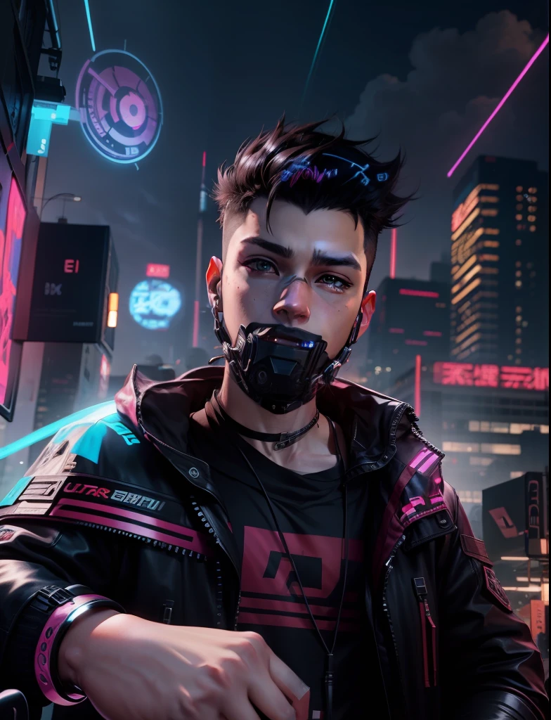 Change background cyberpunk boy realistic face anime, 8k , ultra realistic