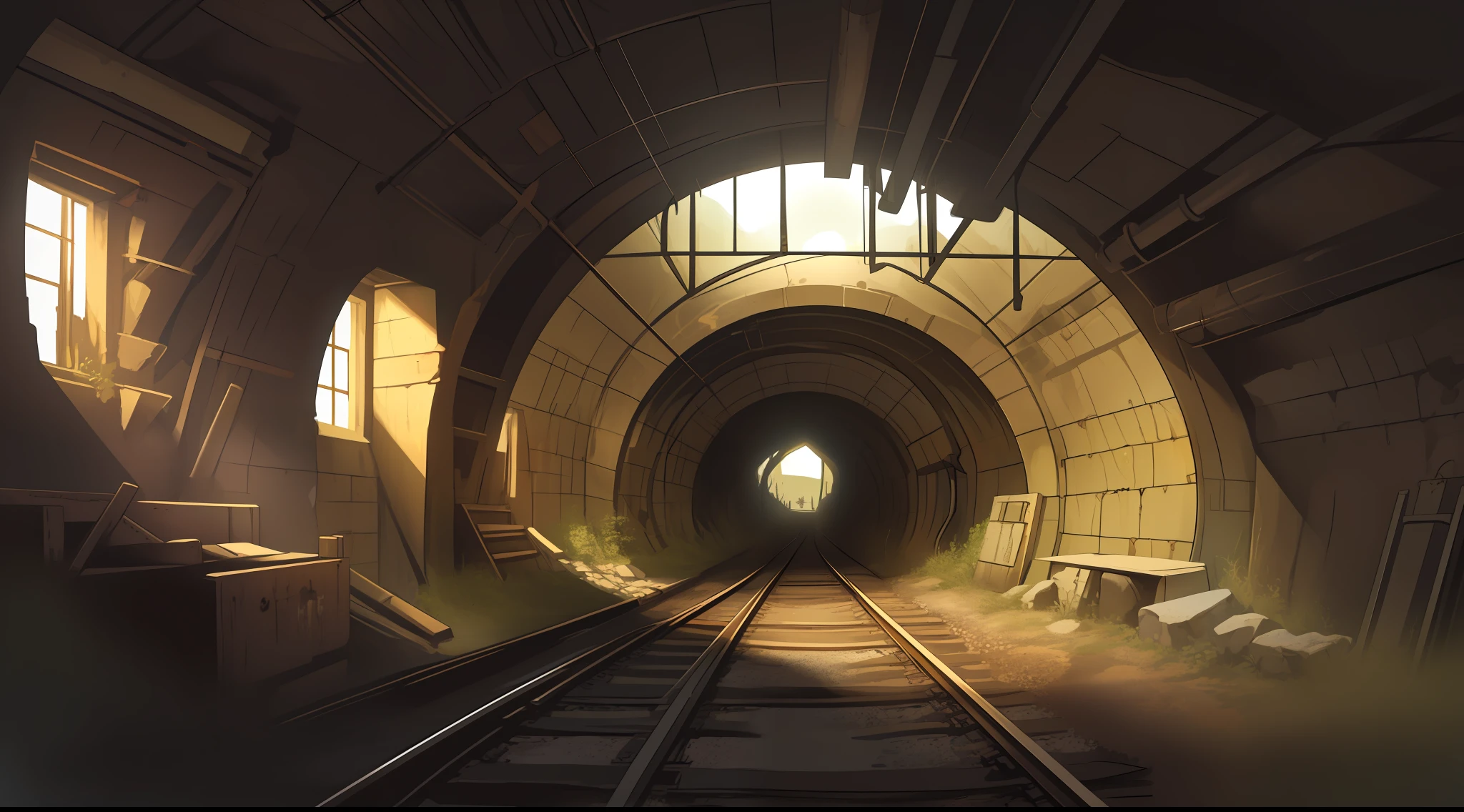 in an old mine with a railroad