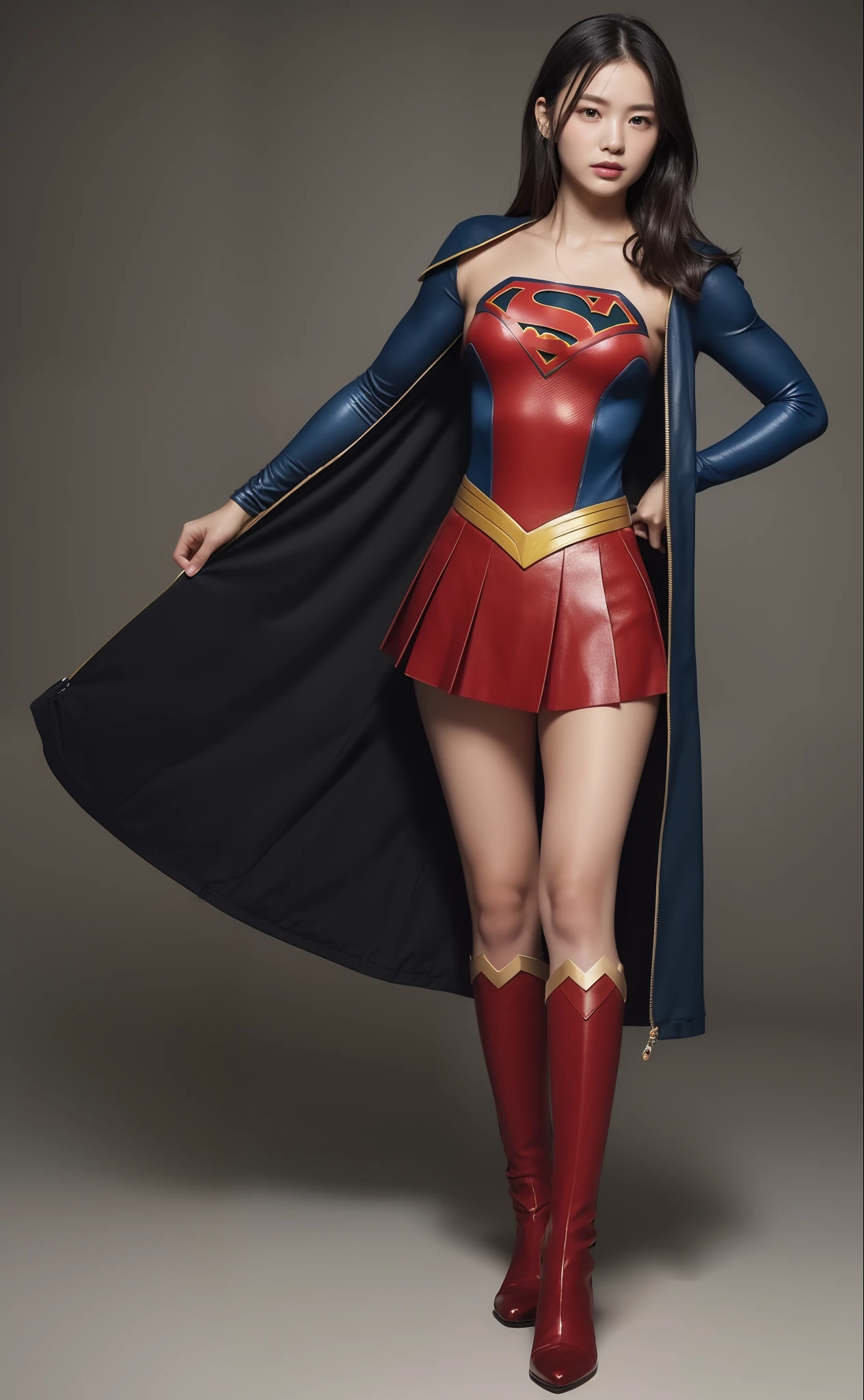 (((Make the most of the original image)))、(((Supergirl Costume)))、(((lustrous dark hair)))、(((Suffering)))、(((lying back on)))、((Stockings are torn))、((Top image quality、8K))、((top-quality、8K、​masterpiece:1.3))、Crisp focus:1.2、Beautiful woman with perfect body shape:1.4、Slender Abs:1.2、((layers-Cut、large boob:1.2))、a wet body:1.5、Highly detailed facial and skin texture、