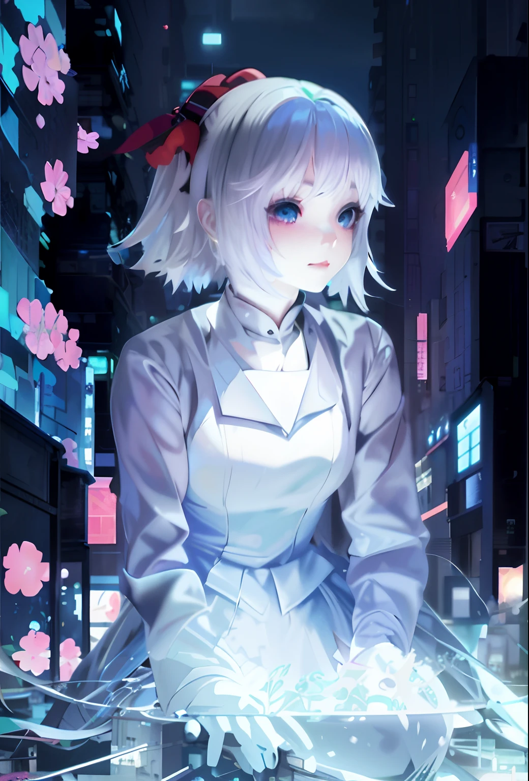 anime girl sitting on a ledge in a city at night, style of anime4 K, Guviz, Anime style. 8K, anime styled digital art, Best anime 4k konachan wallpaper, Guviz-style artwork, nightcore, Guweiz in Pixiv ArtStation, anime girl of the future, Digital anime art, anime cyberpunk art