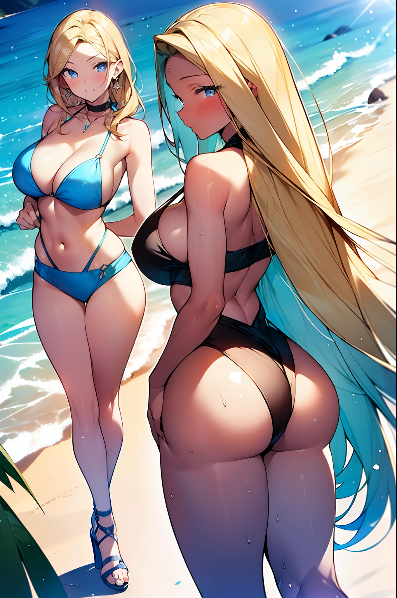 (obra maestra) (La mejor calidad) Some supermodels on a beautiful beach in a photo shoot for a swimsuit campaign. Gran glamour, belleza, Amazing poses. Maravillosa imagen. ((senos gigantescos masivos))