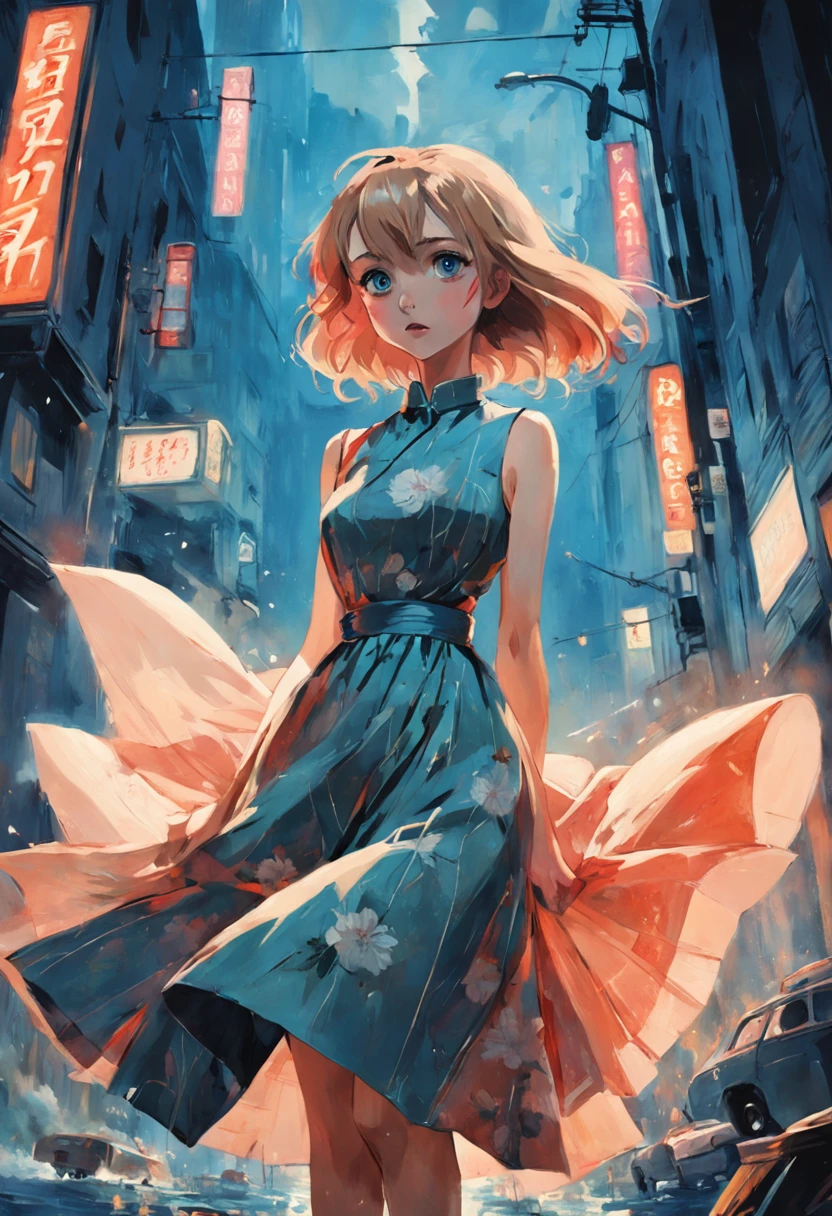 Woman. Mid-age. 50s dress. 50s. Vintage. Retro. Surrealism. Tim Burton. In the style of Adrian Ghenie, Esao Andrews, Jenny Saville, Edward Hopper. Look and feel of 50s advertisement.