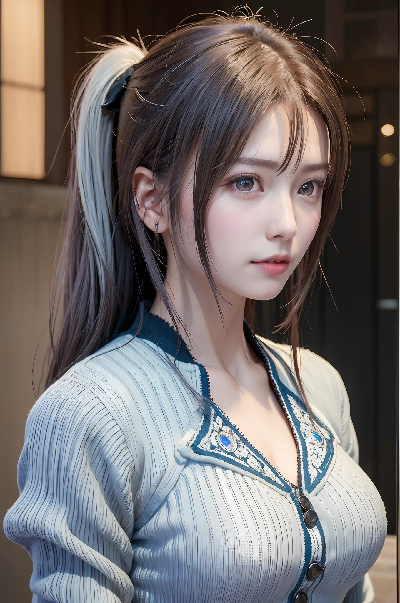top-quality、8K Masterpiece、超A high resolution、(Photorealsitic:1.3)、Raw photo、1人、silver white hair、poneyTail、glowy skin、1 super beautiful college girl、((super realistic details))、portlate、globalillumination、Shadow、octan render、8K、ultrasharp、highly intricate detail、Realistic light、CGSoation Trends、Beautiful eyes、radiant eyes、Facing the camera、