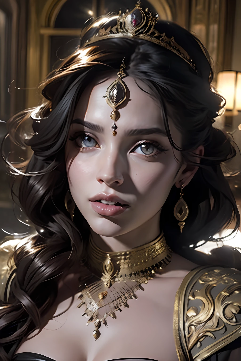 Moroccan princesse glowing eyes face portrait zoom sexy face sexy eyes sexy Mouth in her 30 lightning hyper realistic super detailed