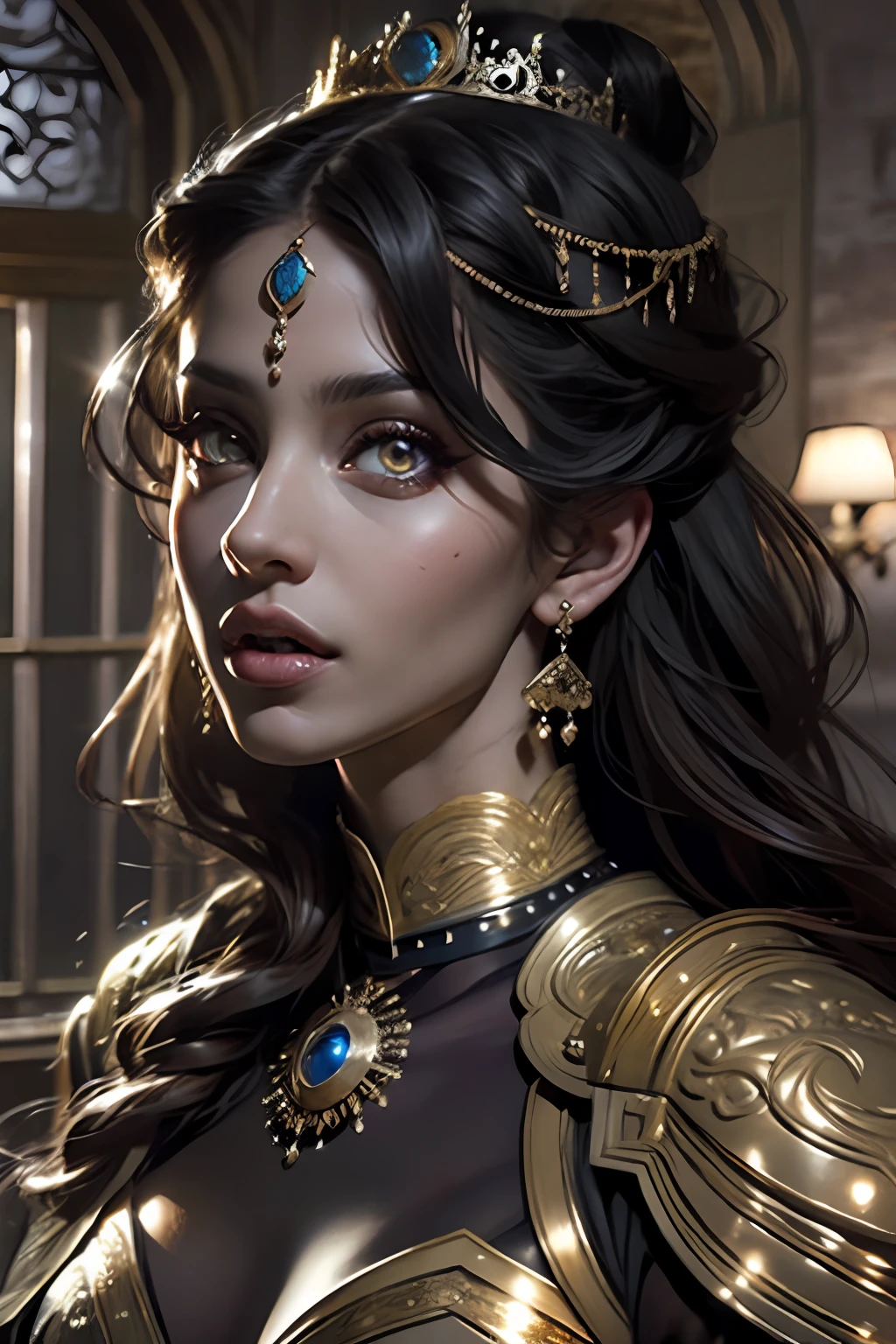 Moroccan princesse glowing eyes face portrait zoom sexy face sexy eyes sexy Mouth in her 30 lightning hyper realistic super detailed
