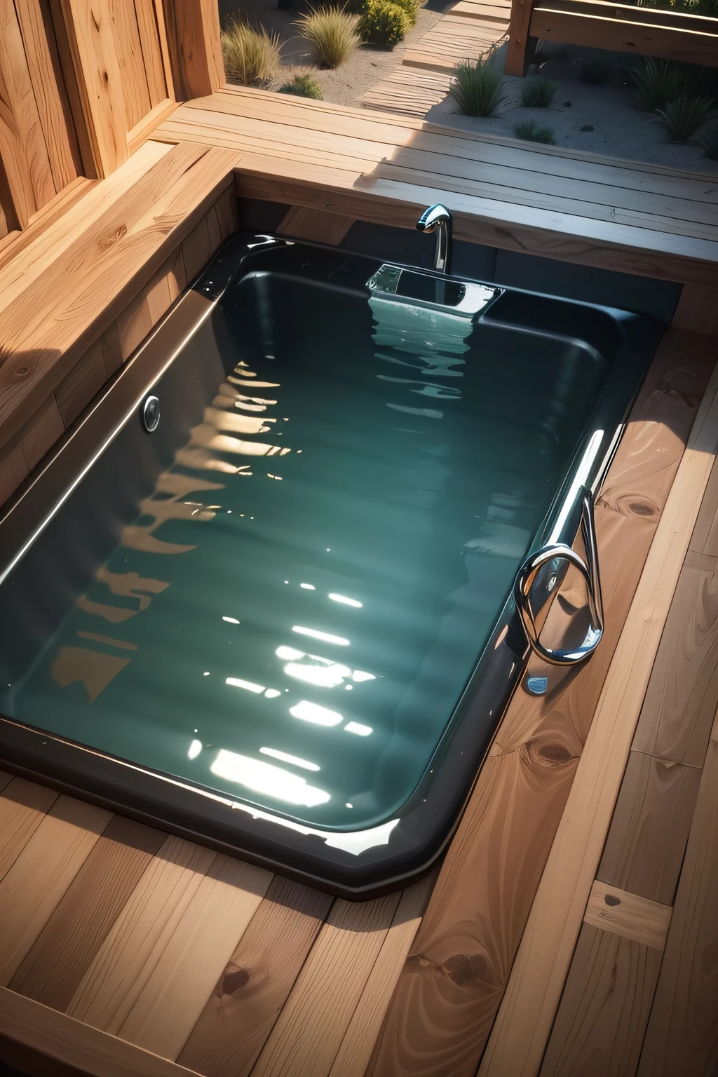 "Imagine a series of jacuzzi designs that perfectly fuse the modernity and natural elegance of wood with the versatility and beauty of epoxy resin..
In one of the designs, Clear epoxy resin is combined with dark walnut wood to create a Jacuzzi that evokes a sense of luxury and sophistication. Los paneles de madera, cuidadosamente seleccionados, are artistically integrated into the design, providing a warm and welcoming feeling to the bathing experience.
Another design features an epoxy resin jacuzzi with light oak wood finishes. The combination of transparent epoxy resin with oak wood creates a relaxing and natural environment, where natural light is filtered through the resin, creando un juego de luces y sombras que es simplemente encantador.
In both designs, Epoxy resin not only adds a modern and transparent aesthetic, but also allows the incorporation of LED lighting systems that further enhance the experience.. These jacuzzis represent a perfect fusion of design and functionality, Ideal for those looking for an exceptional bathing experience in a luxurious and natural environment."
This prompt highlights the creativity of jacuzzi designs that combine epoxy resin with wood finishes, highlighting the aesthetic and functional aspects of these products.