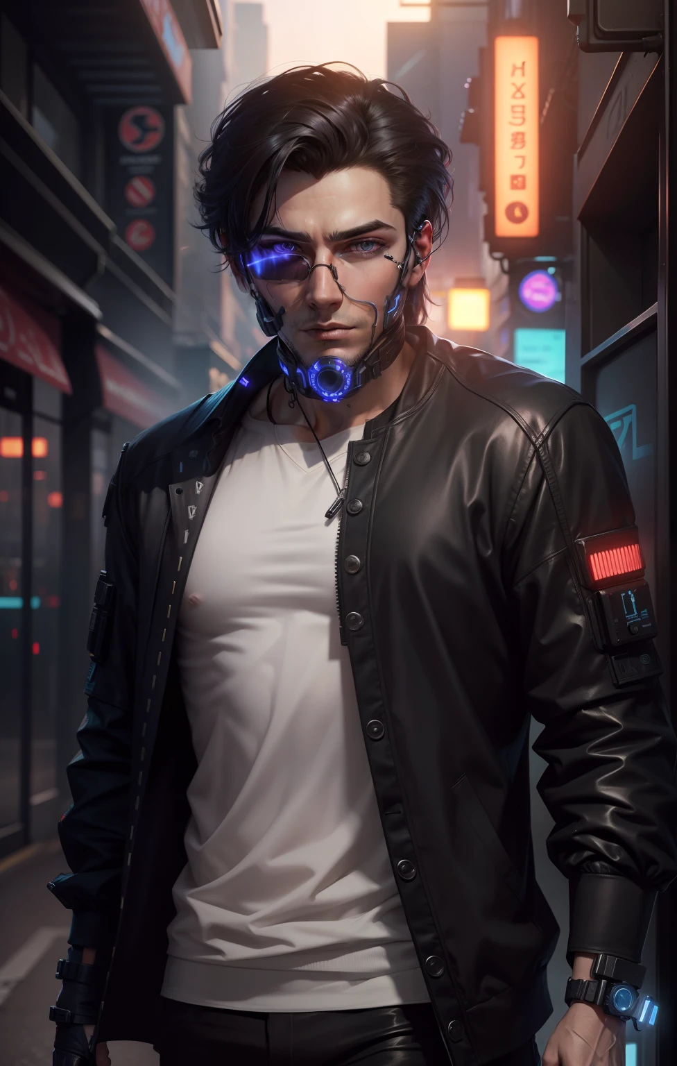 Change background cyberpunk handsome boy, realistic face, ultra realistic, 4k