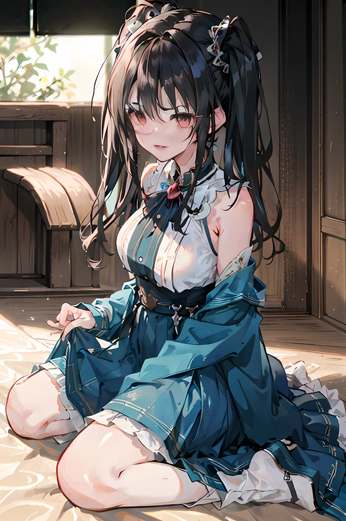 twintails, mole under eye, angry, scowl, full blush, fang, Eye-Level Shot, backlighting, vignetting, anime, anatomically correct, super detail, best quality, 8k
