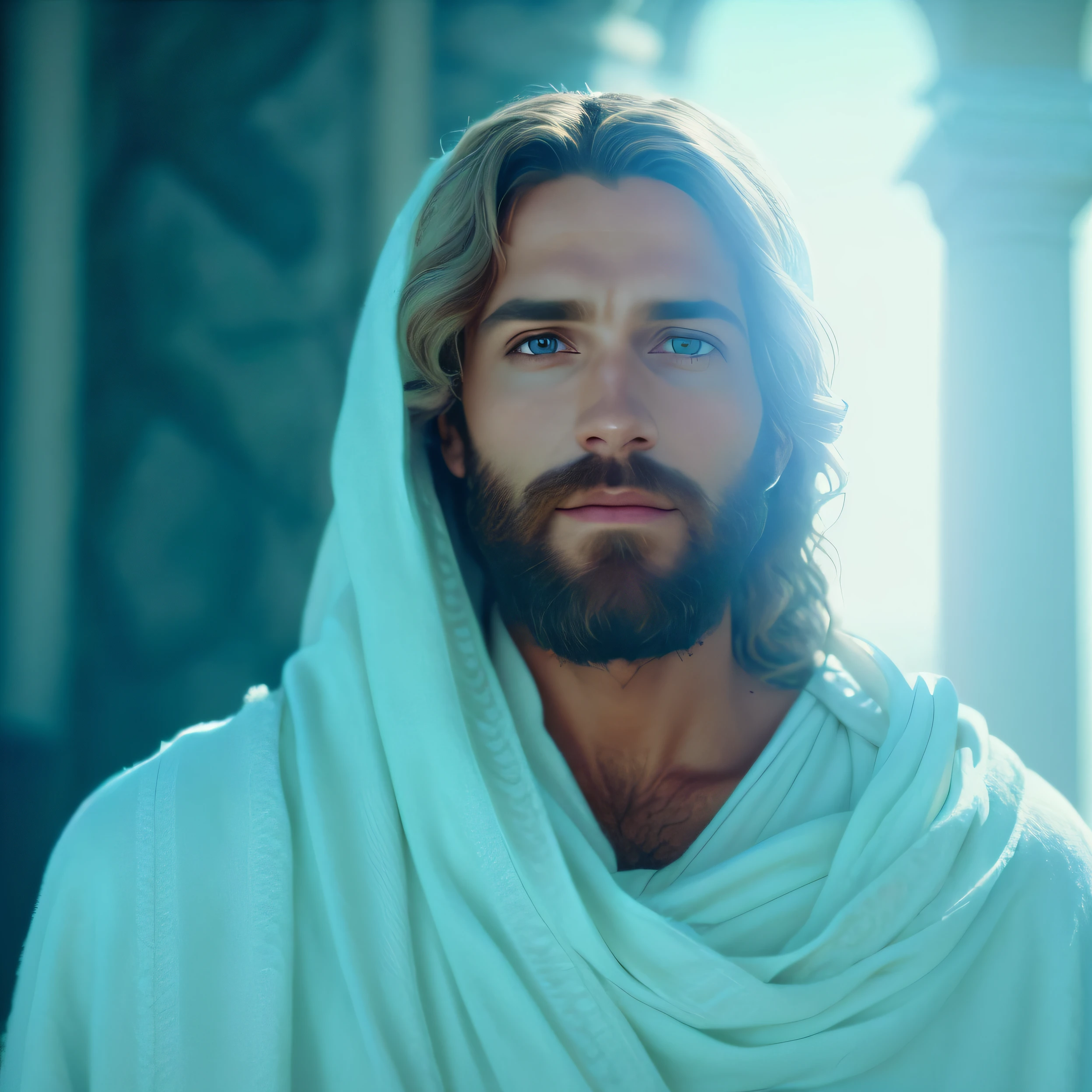 um close up de um homem com barba e um manto branco, Jesus Cristo, Retrato de Jesus Cristo, jesus of nazareth, Jesus, rosto de Jesus, Vestido como Jesus Cristo, Greg Olsen, O Senhor e Salvador, beautiful man, homem bonito, Directed by: Kurt Roesch, Tron legado Jesus Cristo, christian saint, mulher linda, Directed by: Artur Tarnowski