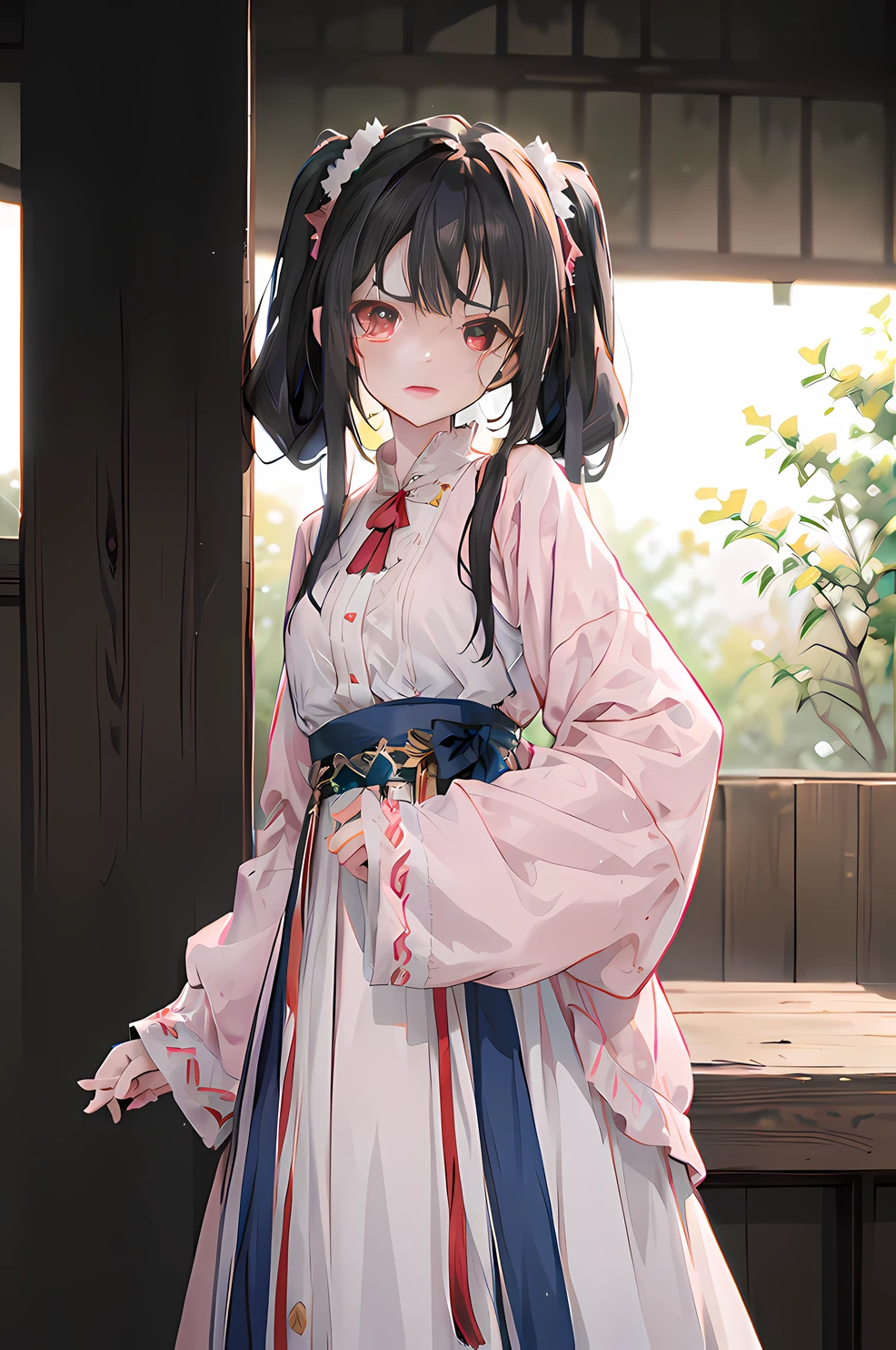 twintails, mole under eye, angry, scowl, full blush, fang, Eye-Level Shot, backlighting, vignetting, anime, anatomically correct, super detail, best quality, 8k