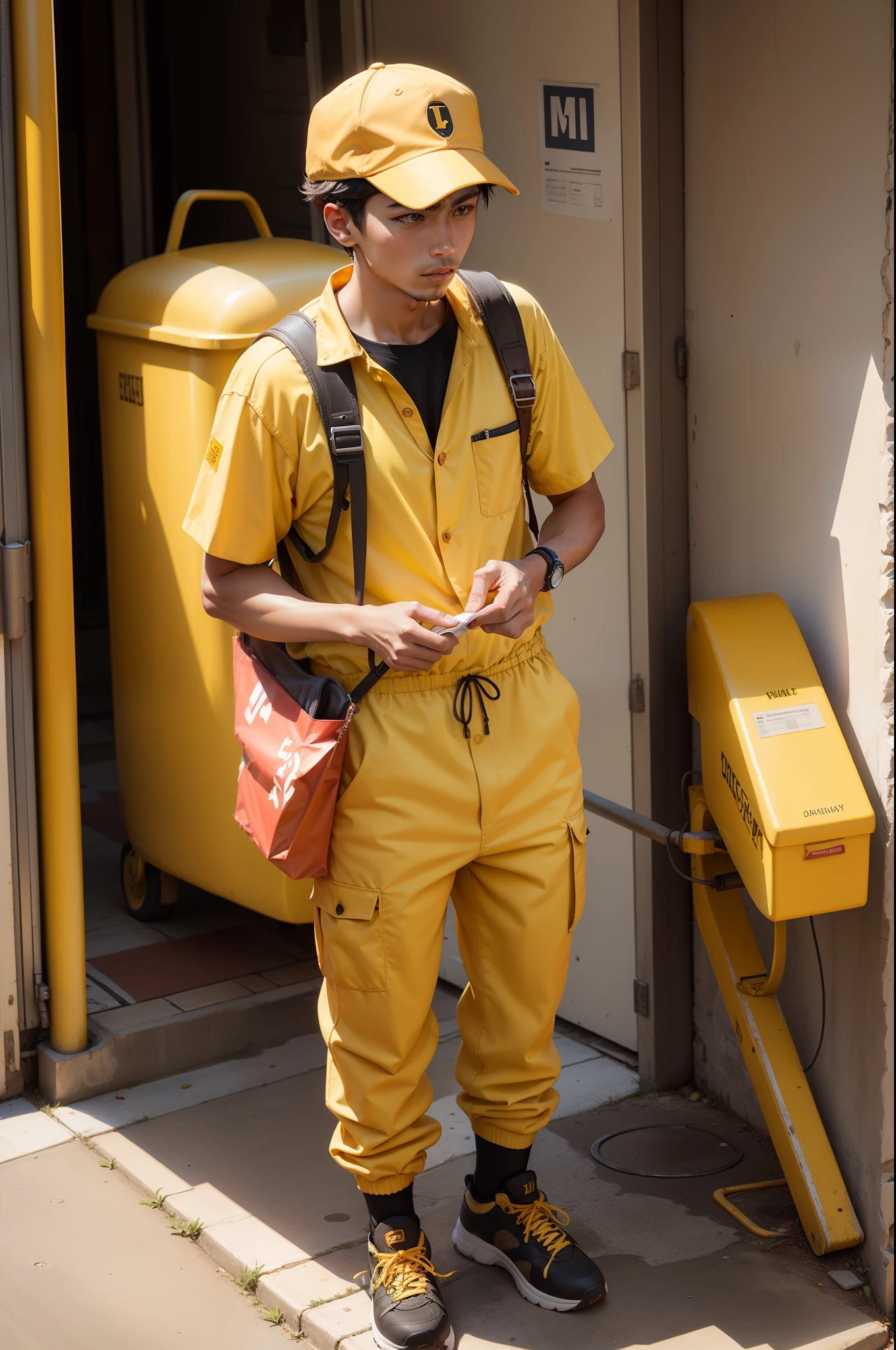 mail delivery man yellow clothing