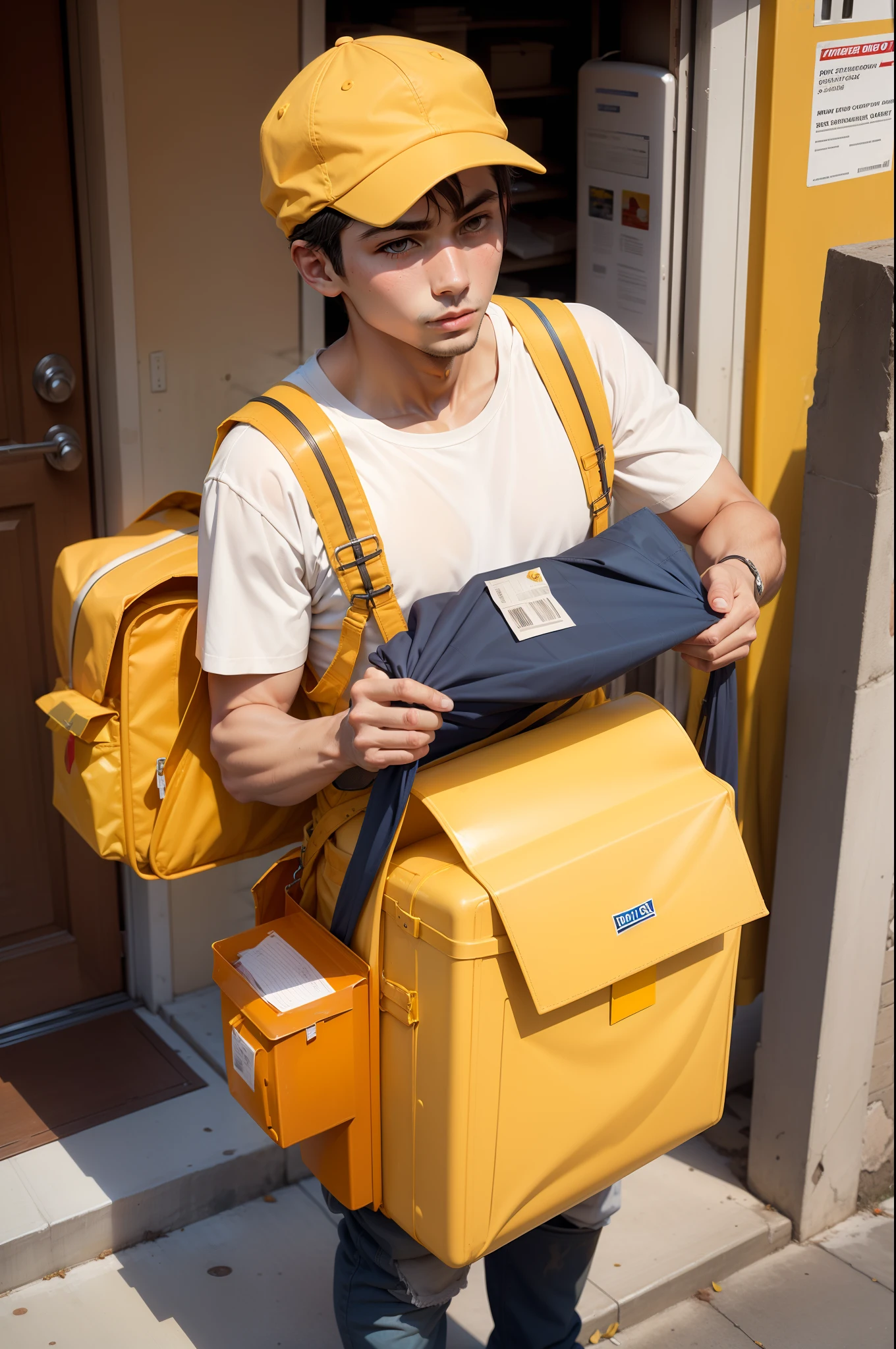 mail delivery man yellow clothing