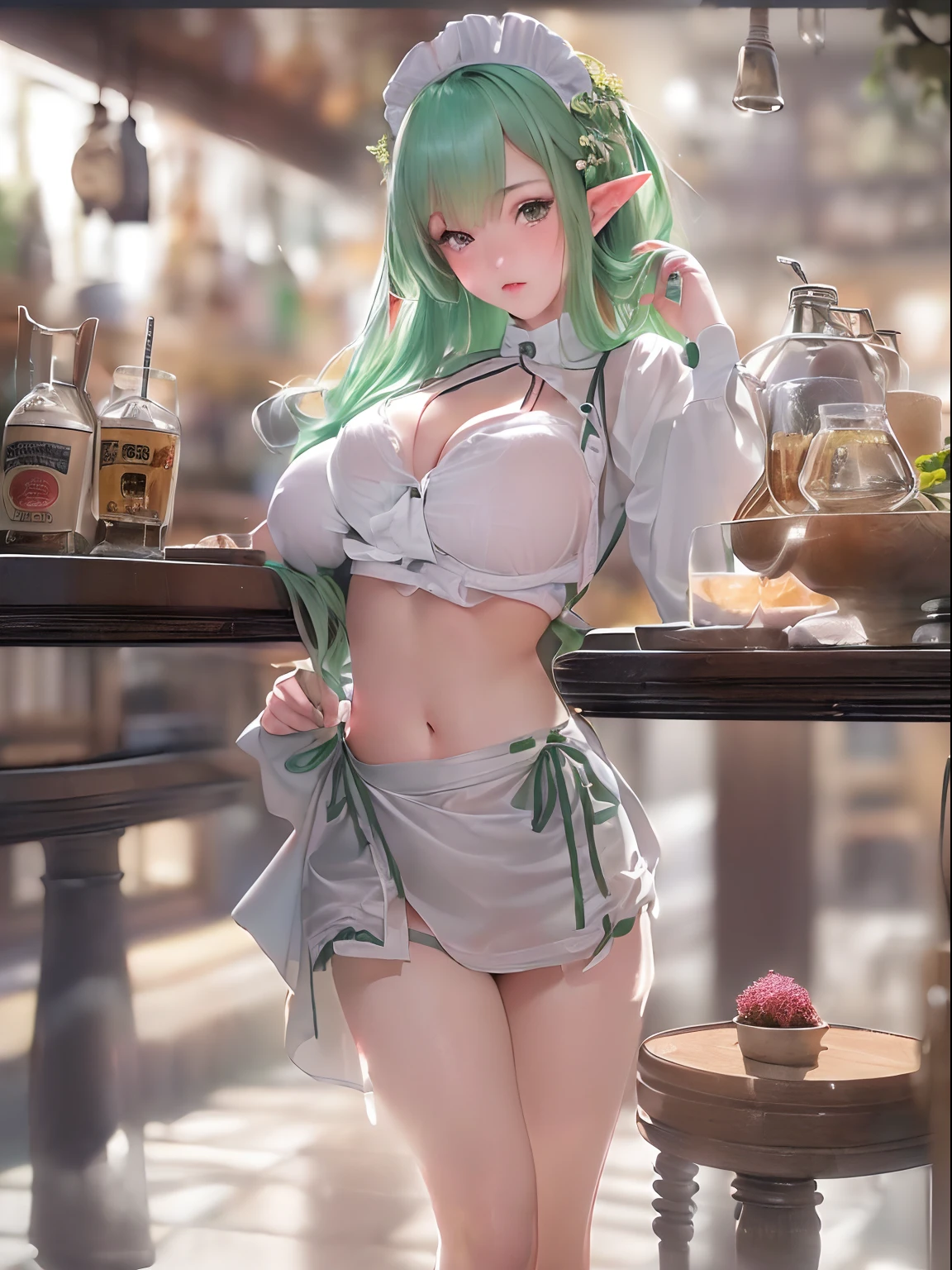 (masutepiece, High resolution, Photorealsitic:1.4), (Dryad working in a tavern wearing maid clothes that emphasize breasts often seen in sensual and statue-like figure games:1.3), Maid clothes with extremely small fabric area and wide open chest、(Shortwear, tight-fitting clothes、large full breasts、In bed at home、Beautiful breasts like works of art、Beautiful pubic area like a work of art、Draw the pubic area clearly、Wide legs open、The pubic area must be wet、I have my legs open、wide opening crotch、The hole in the pubic area expands、Push it apart with your hands to show off your pubic area、White liquid overflows from the genitals、simple background、Sexual References、Walking inside a 24-year-old store:1.2), (Jade-colored hair:1.2), (Rosy cheeks blush with a hint of shy:1.2), (I work in an elven pub:1.2), (A stylish pub inspired by medieval Europe:1.1), (Stylish neon lights in the store:1.1), (Canon EOS R5 mirrorless camera:1.2), (Paired with Canon RF 24-70mm f/2.8 L IS USM Lens。:1.2), (Capture the realism of the moment:1.2), (Celebrate the magical charm of meeting the forest:1.2), (Captivating photos that bring fantasy to life:1.1),
