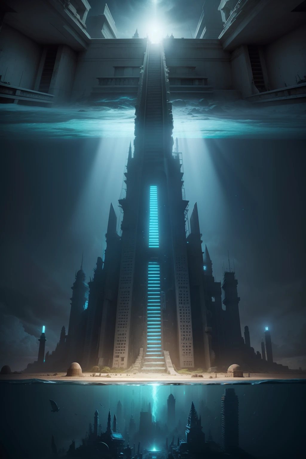 futuristic city lost on the seabed underwater Maya temple does not show the surface
