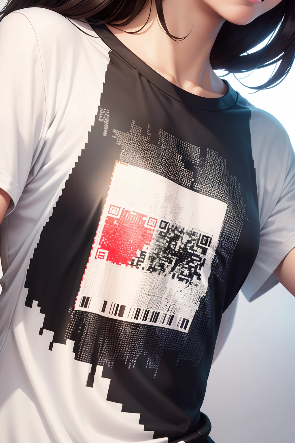 t-shirt design, abstract pixel art, use qr-code in design, white background