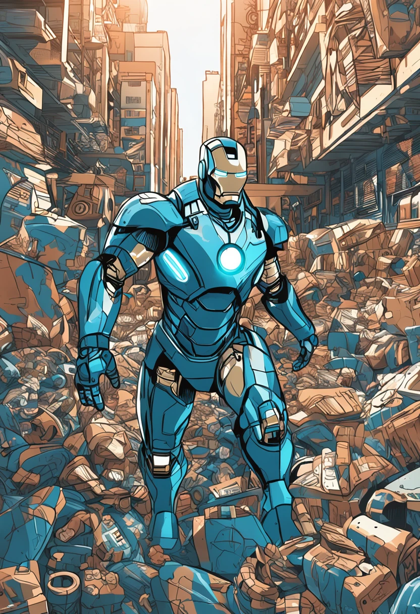 Crea un Iron Man en toneladas de azul y whithe