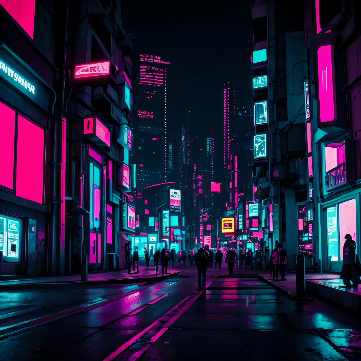imagen estilo cyberpunk, con colores predominantes violeta, naranja y rosa