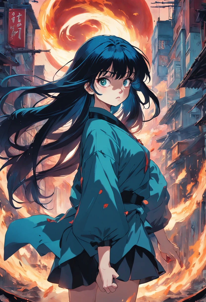 Fille gothique, with long hair and piercing eyes, 90s anime. Ambiance vintage. Anime aesthetics of the 90s. Dans le style de Ranma, Dans le style de Lum, Urusei Yatsura. There is ugliness in beauty, But there is also beauty in ugliness. Burning. In the style of Adrian Ghenie, Esao Andrews, Jenny Saville, Edward Hopper, surrealism, Dark Art par James Jean, Takato Yamamoto, Minimalisme inkpunk. Dans le style Tim Burton.