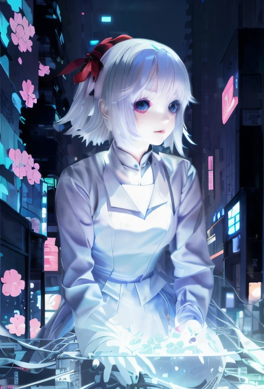 anime girl sitting on a ledge in a city at night, style of anime4 K, Guviz, Anime style. 8K, anime styled digital art, Best anime 4k konachan wallpaper, Guviz-style artwork, nightcore, Guweiz in Pixiv ArtStation, anime cyberpunk art, Digital anime art, anime girl of the future