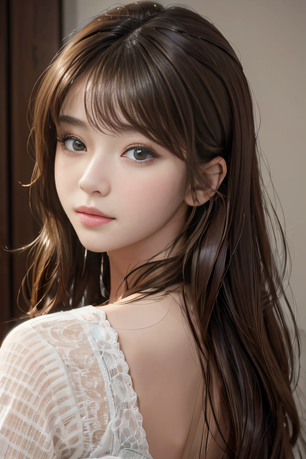 (masuter piece:1.3)、(8K、Photorealsitic、RAW photography、top-quality: 1.4)、(1girl in)、beautiful countenance、(lifelike face)、(brunette color hair、Long:1.3)、Beautiful hairstyle、photorealistic eye、Beautiful details、(real looking skin)、Beautiful skins、fishnet tights、absurderes、enticing、超A high resolution、ultra-realistic realism、high detal、the golden ratio