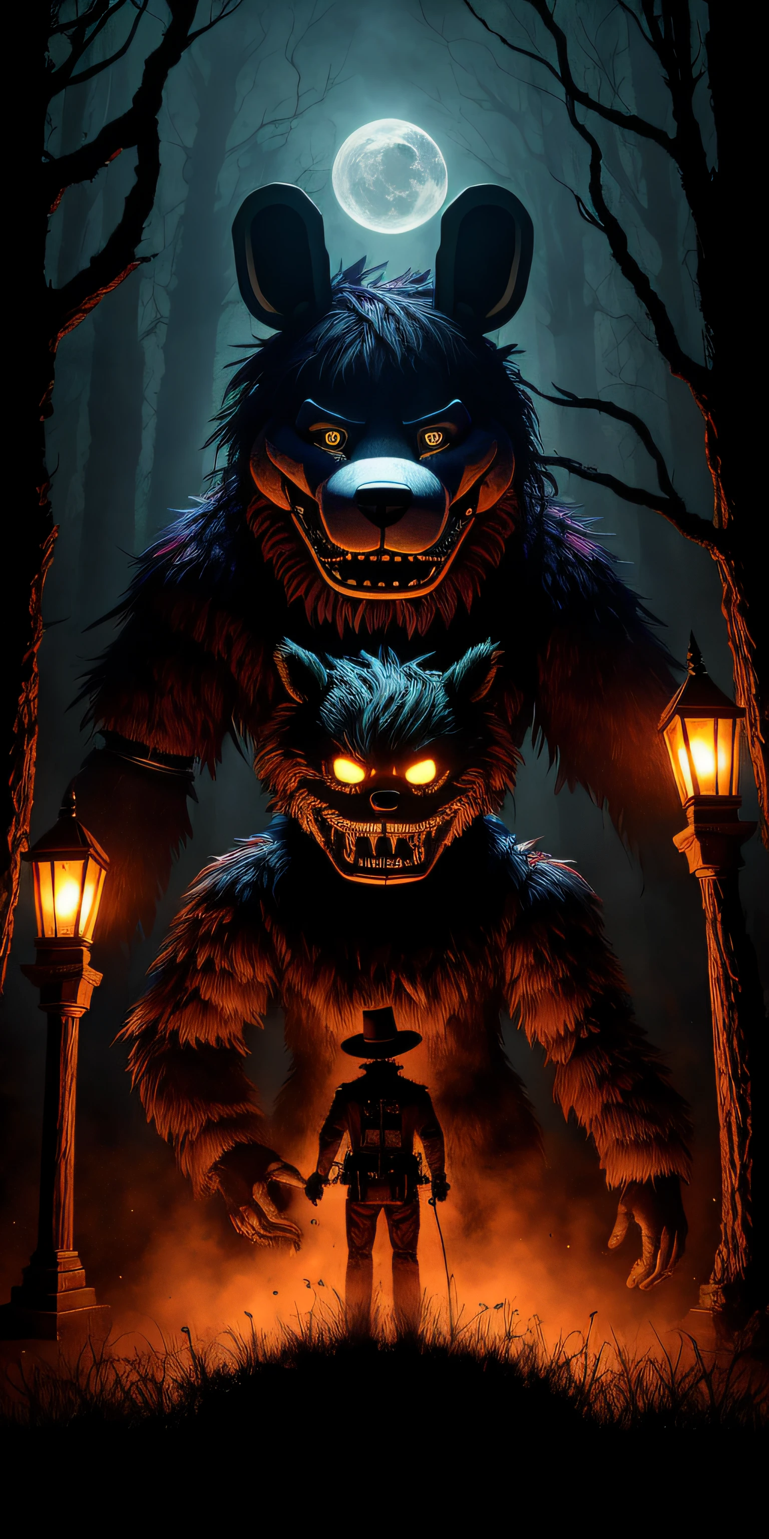 Prontec "Animatronic Nightmare": A haunting print that depicts the animatronics of the game Five Nights at Freddy's in menacing poses. Cada personagem seria representado com detalhes assustadores, olhos brilhantes e dentes afiados. O fundo seria escuro e sombrio, criando uma atmosfera de terror.