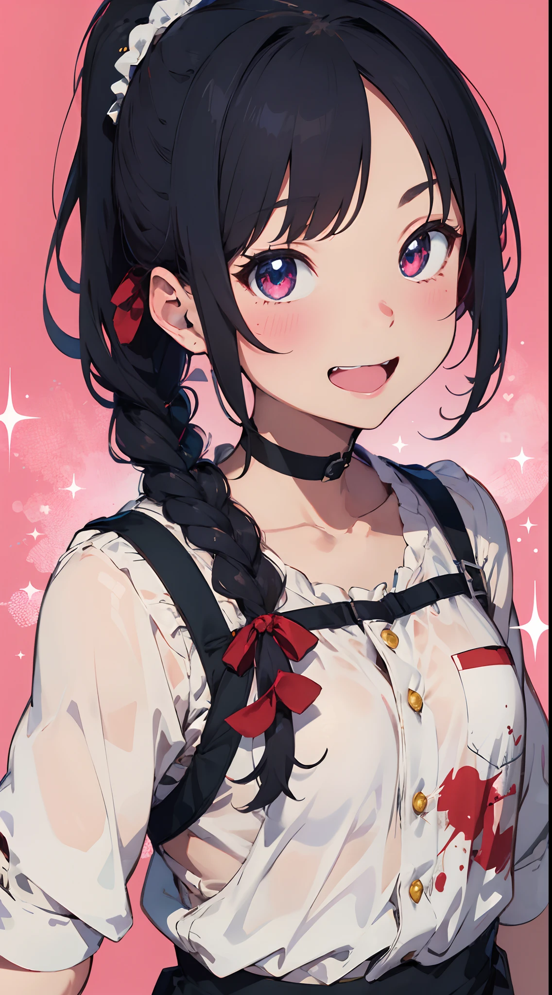 hair bunch、long eyeslashes、Round eyes、A slight smil、Ears are blushing、braid ponytail、expressive hair、Crystal hair、shinny hair、Hair on the nape、pupils are open、Jealousy、glitter、Angry blood vessels、Envy、Pick up、Crazy smile、 Tachie, surrealist, animesque, 真实感, Colors like Ghibli, ultra-realism, anime styled, 8k, Ultra-fine, exquisite, top-quality, UHD, masterpiece, Anatomically correct, Textured skin, high detal, number々Awards for, hight resolution, 16k