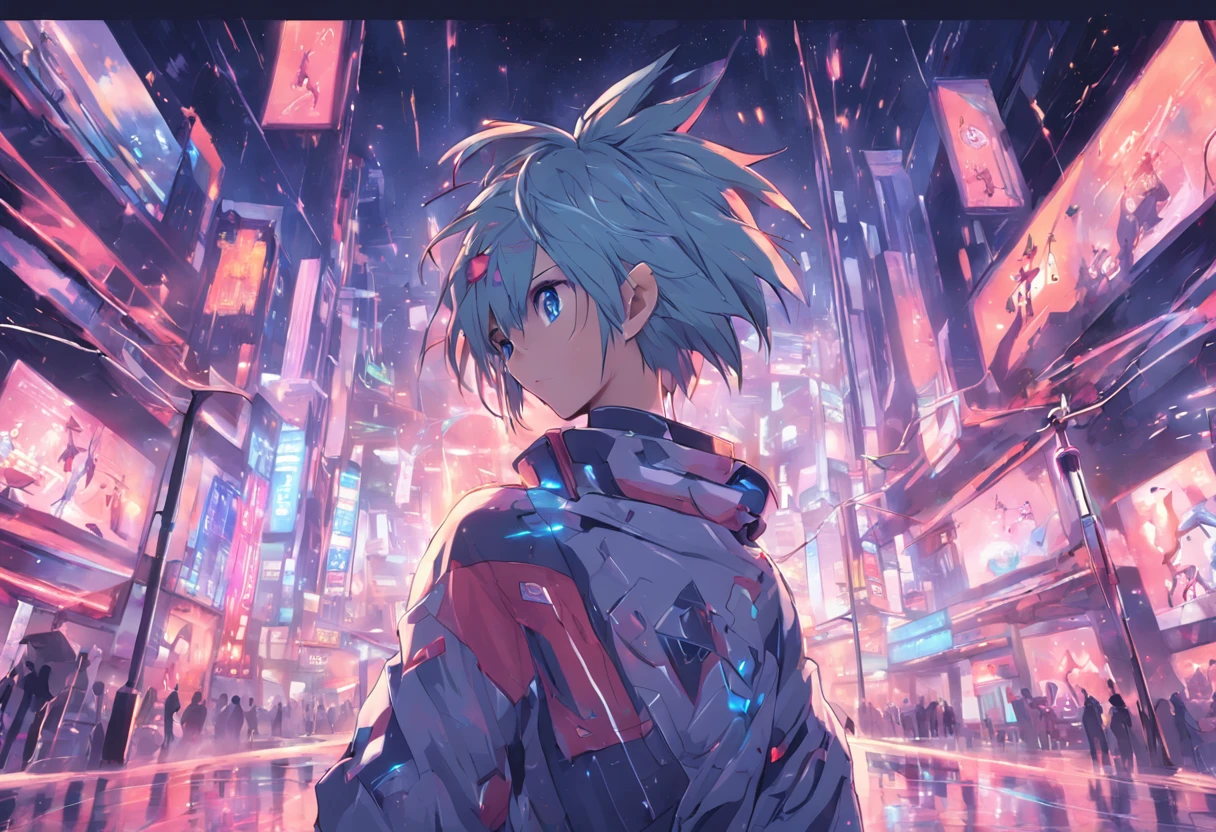 Video game player, futuristic backdrop, estilo anime combinado com desenho, ultra realista, 4k, olhar de asassino, cabelo topetre