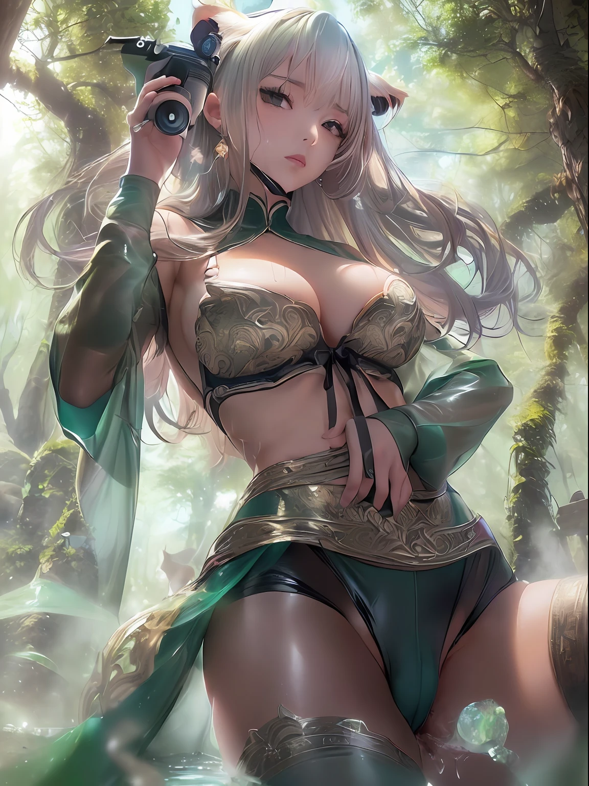 (masutepiece, High resolution, Photorealsitic:1.4), (Beastman woman with common breasts emphasized in sensual and statue-like figure games:1.3), No clothes、There are cat ears、(Shortwear, tight-fitting clothes、large full breasts、In bed at home、Beautiful breasts like works of art、Beautiful pubic area like a work of art、Draw the pubic area clearly、Wide legs open、The pubic area must be wet、I have my legs open、wide opening crotch、The hole in the pubic area expands、Push it apart with your hands to show off your pubic area、White liquid overflows from the genitals、simple background、Sexual References、(Jade-colored hair:1.2), (Canon EOS R5 mirrorless camera:1.2), (Paired with Canon RF 24-70mm f/2.8 L IS USM Lens。:1.2), (Capture the realism of the moment:1.2), (Celebrate the magical charm of meeting the forest:1.2), (Captivating photos that bring fantasy to life:1.1),