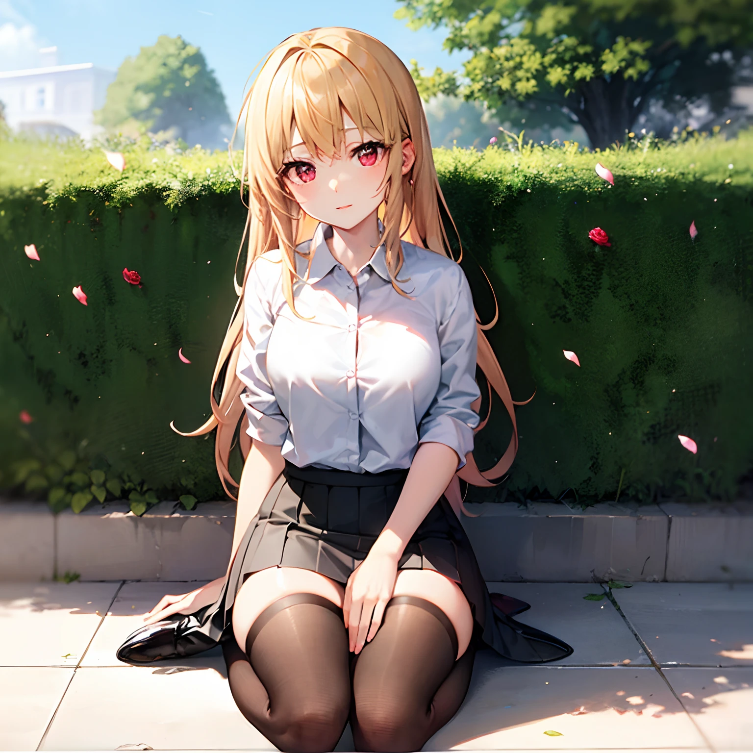 Character Focus、From above(school uniform:1.3), (Plain beige clothing around the waist:1.5), (West knot:1.3), (white collared-shirt:1.4), ((white collar, Unbutton, Short sleeve):1.2), (Red Plaid Pleated Skirt:1.3), ((necklace, Colorful Bracelets, ×Hair accessories):1.2),
Very detailed、(8k, RAW Photos, highest quality, masterpiece:1.2), (extremely detailed 8k wallpaper),shape、Professional Lighting,Sharp focus, Written boundary depth、
Browsing Caution、Clear Eyes、Perfect Anatomy、With a girl、15-year-old student、Black Gal(Dark Skin:1.2)、(Oily skin,Glowing Skin,Shiny skin,Sweat:1.2),smile、Plump thighs、Huge 、Fully exposed、Big Breasts,(gap between buttons:1.4)、Lift up your skirt、blue eyes、blonde、(Compensate:1.1)、(Black High Socks 1.6)、:1.6、Brown Loafers、sitting、((open legs:1.5)),On the street、Pastel colored pantiesが見えている、((Pastel colored panties))、((Shiny panties))、((Normal position:1.4))、(((Squatting pose))),((I was made to sit with my legs open...))、cowgirl position, squatting, spread legs、, blazer,