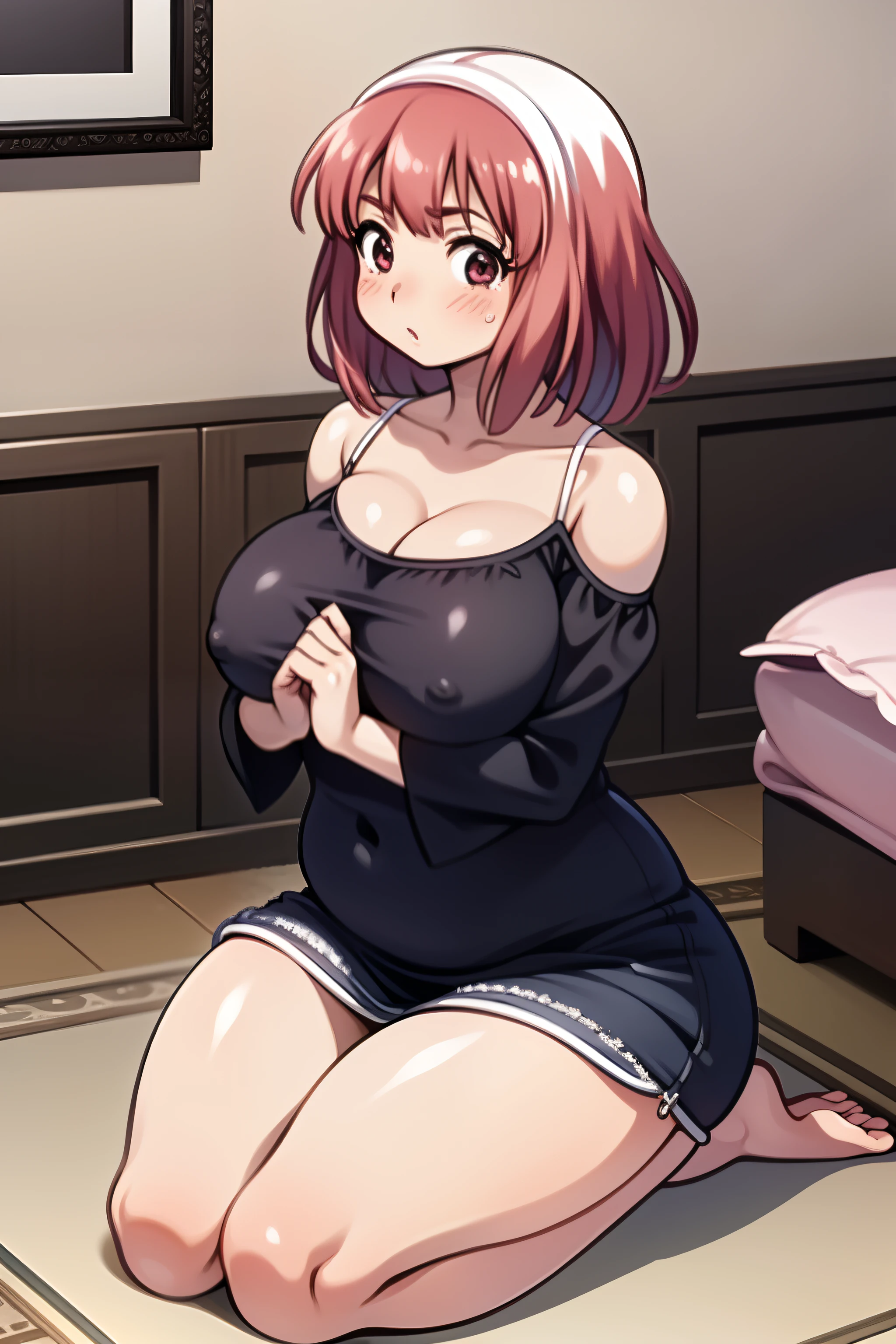 2girls,girl1:bbw、adolable,Black hair,Bob-cut hair,rcasual,Sitting on floor、Kisses and hugs、stare、NOWAI、Girl 2:adolable,A pink-haired,Long grey hair,rcasual。Kisses and hugs、stare、Sitting on floor、NOWAI