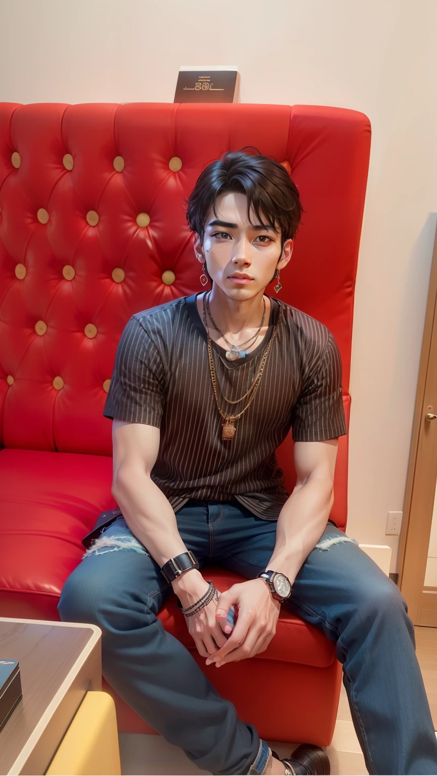 Anine boy style realistic face 8k ultra realistic with watch hand bracelet and single neck chain