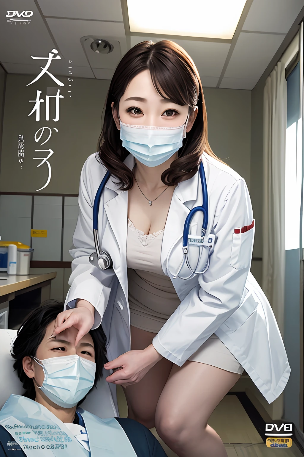 (​masterpiece)、(top-quality: 1.4)、absurderes、[:intricate-detail: 0.2]、１Man Woman、SFW、JAV Cover、Woman in white coat、white glove、 dentist、surgical mask covering mouth、cleavage of the breast、healthcare worker、japanes、doctor、